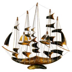 Nautische Segelgefäß-Skulptur eines Segelgefäßes in Horn und Schnur