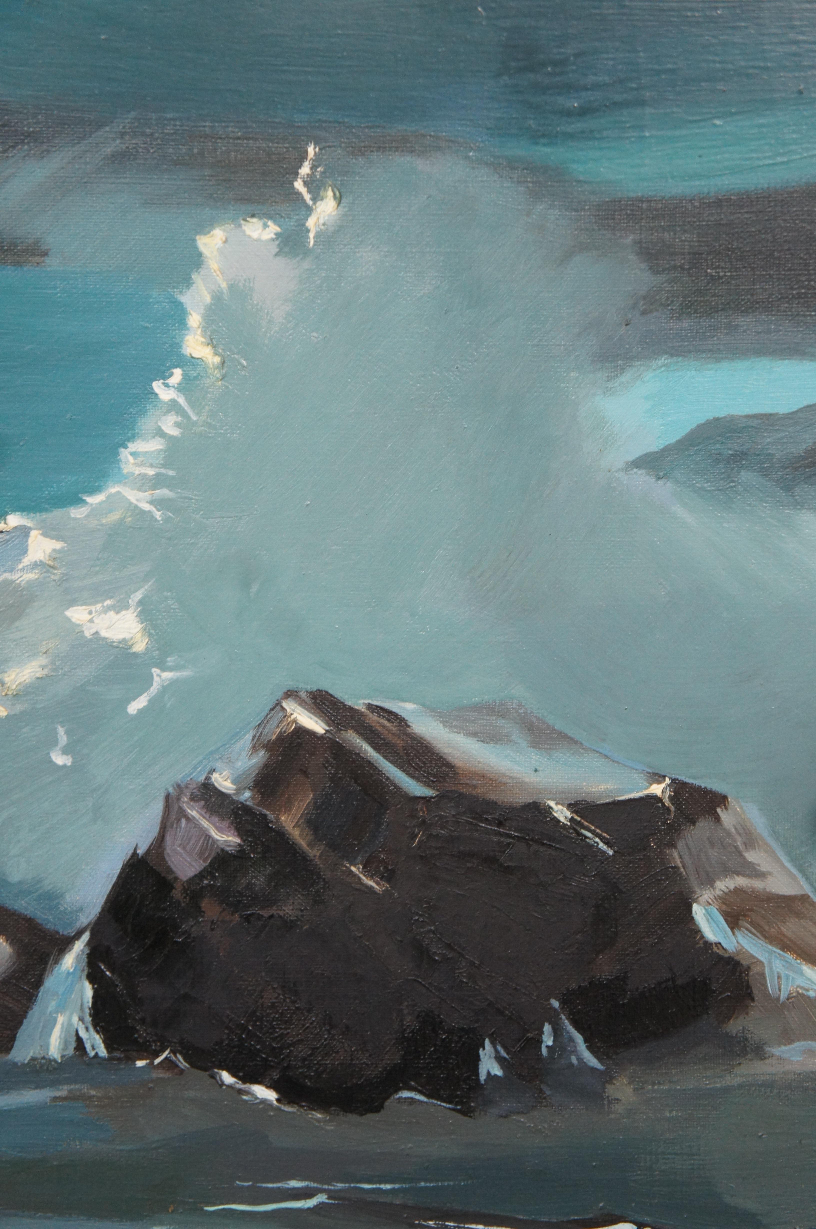 Vintage Nautical Seascape Ocean Waves Crashing Oil Painting Fukazen & Co 3