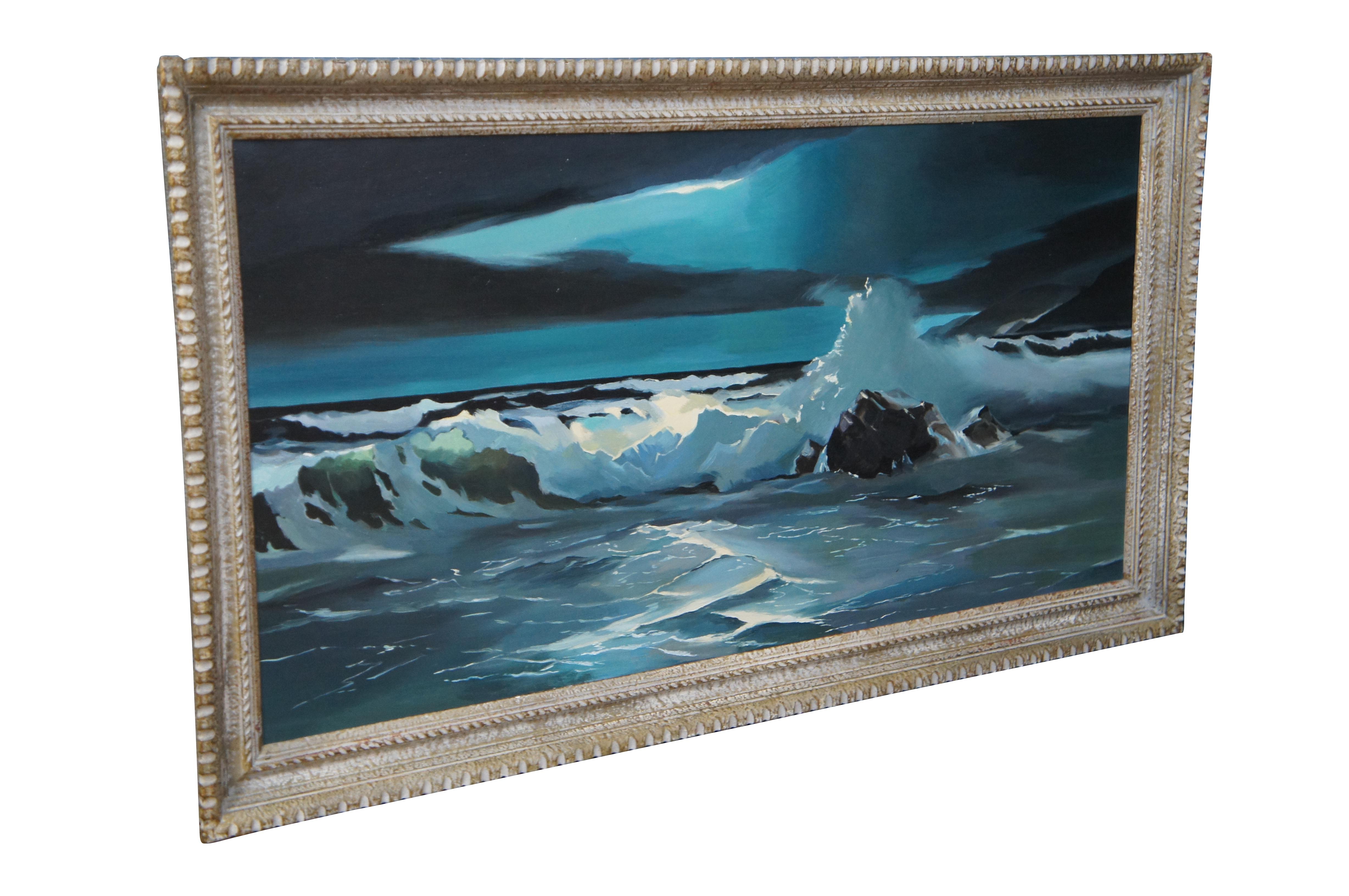 Expressionist Vintage Nautical Seascape Ocean Waves Crashing Oil Painting Fukazen & Co