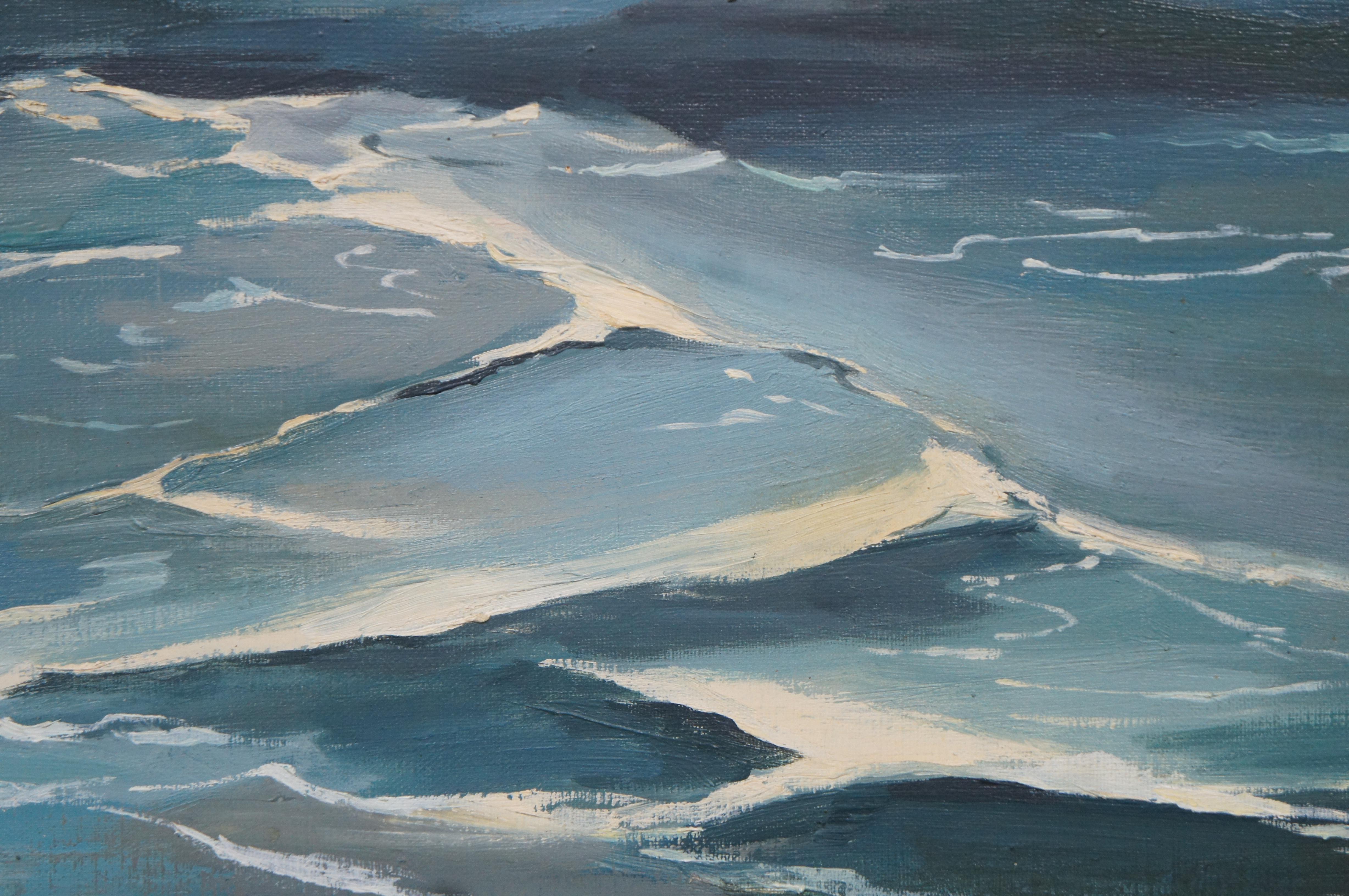 Vintage Nautical Seascape Ocean Waves Crashing Oil Painting Fukazen & Co 1