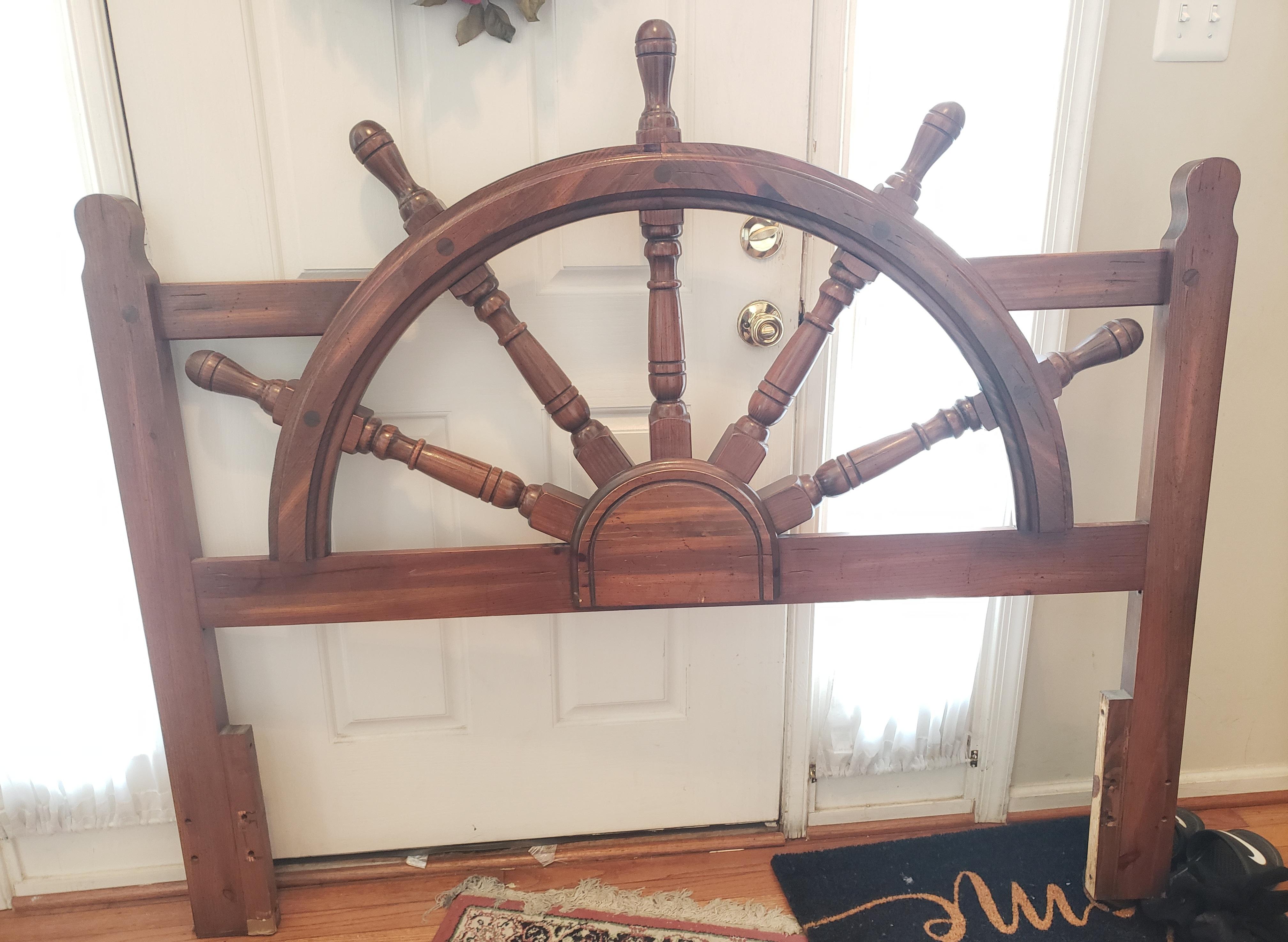 Woodwork Vintage Nautical Ship Wheel Queen / Full Size Headboard, Circa 1960s