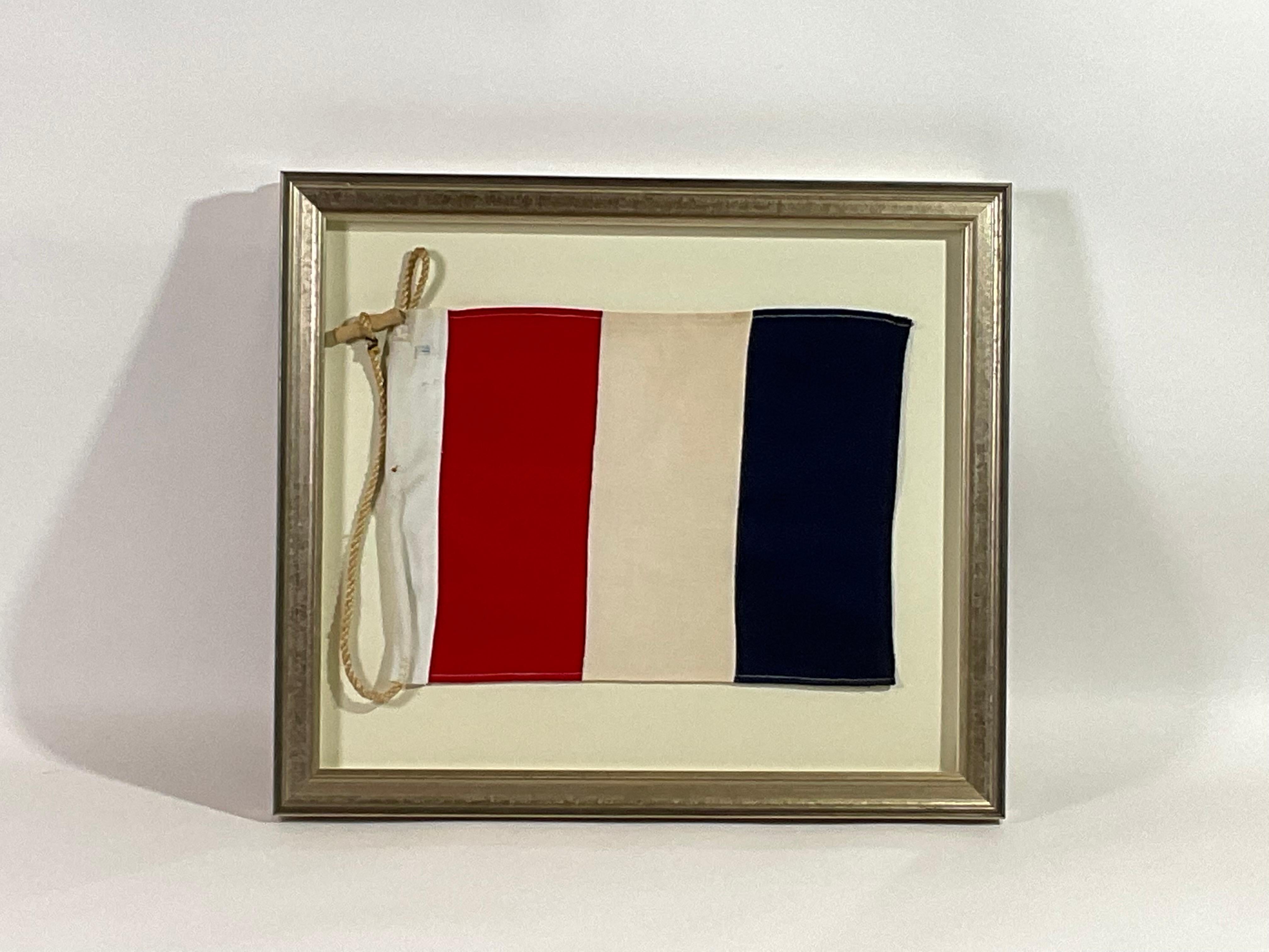 Vintage Nautical Signal Flag in Frame In Good Condition In Norwell, MA