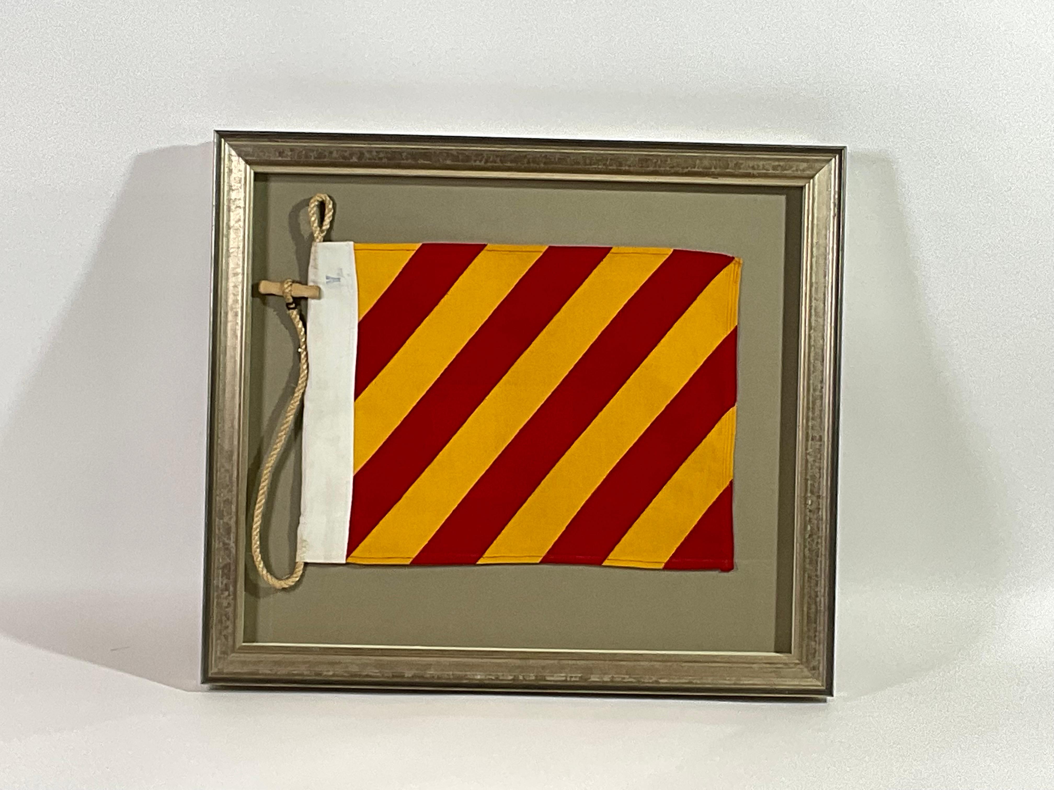 Vintage Nautical Signal Flag in Frame In Good Condition In Norwell, MA