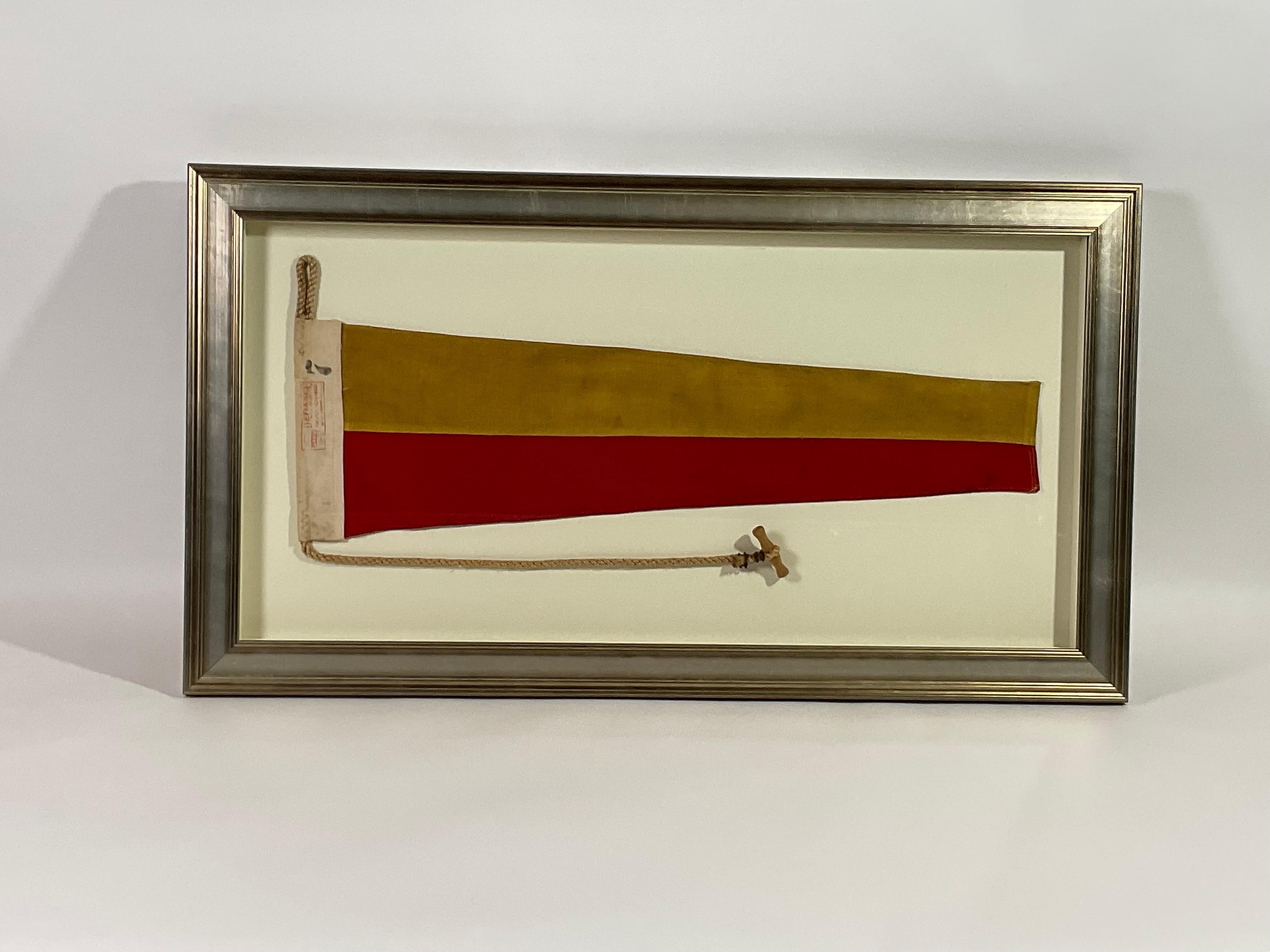 Vintage Nautical Signal Flag in Frame In Good Condition For Sale In Norwell, MA