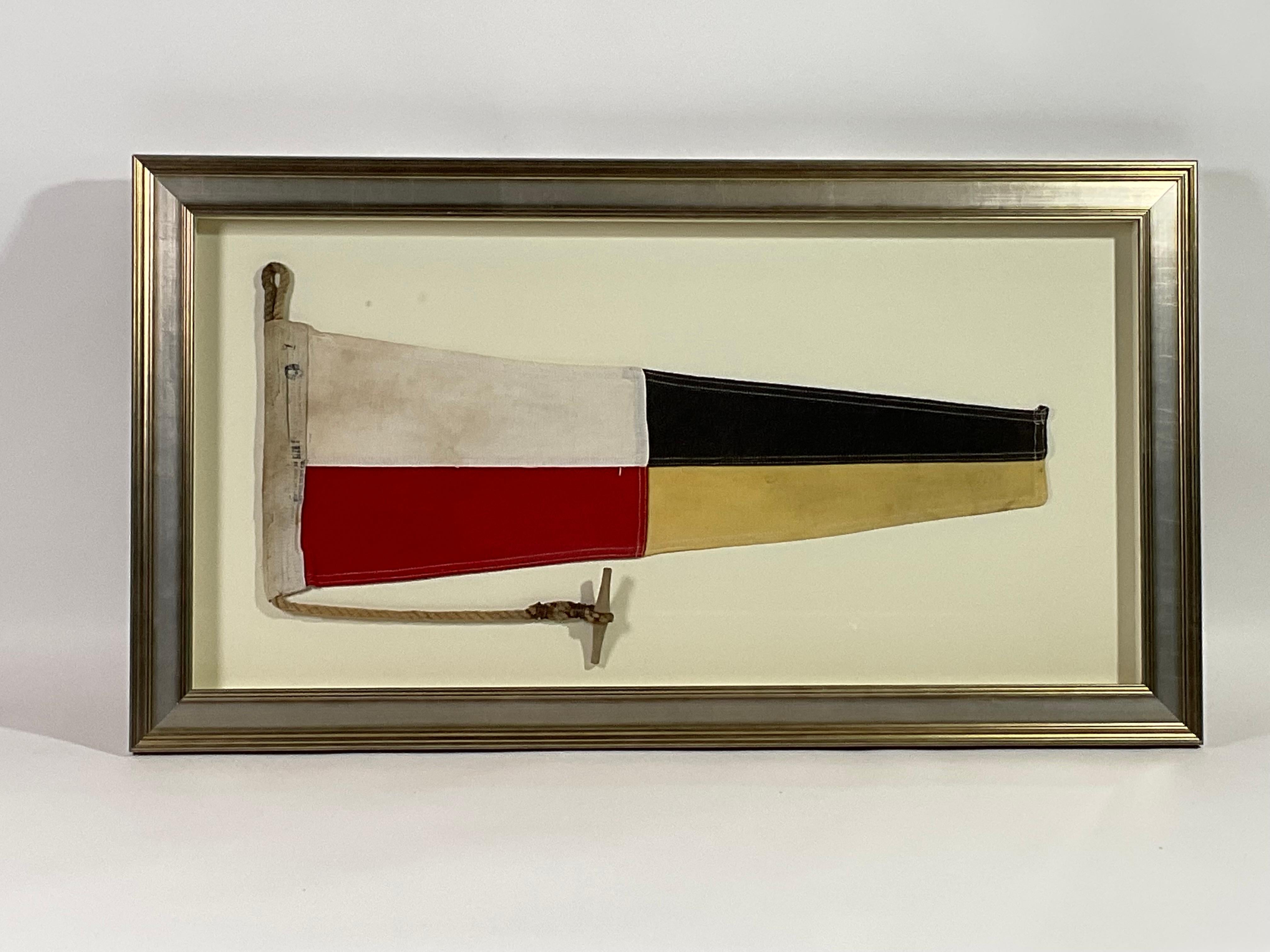 Vintage Nautical Signal Flag in Frame In Good Condition For Sale In Norwell, MA