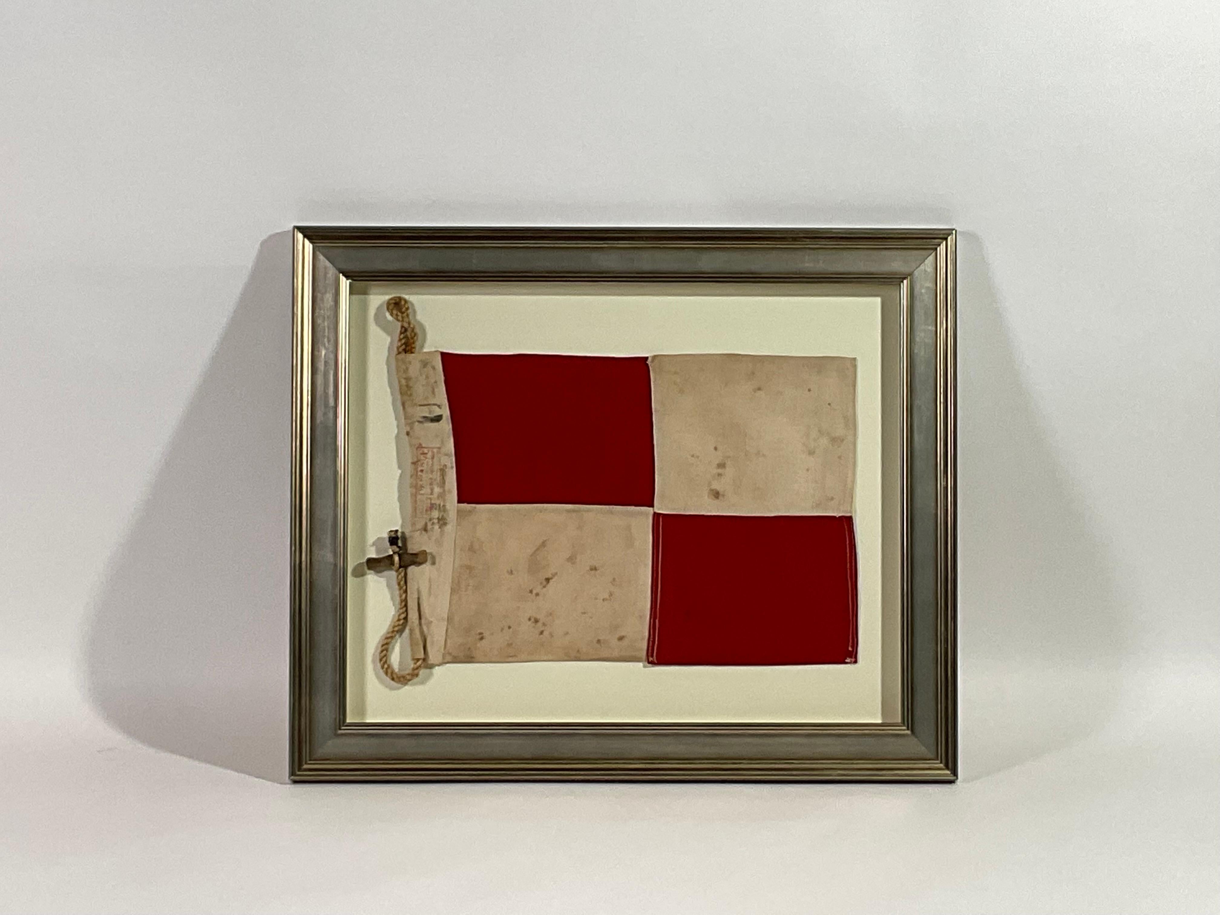 Mid-20th Century Vintage Nautical Signal Flag in Frame For Sale