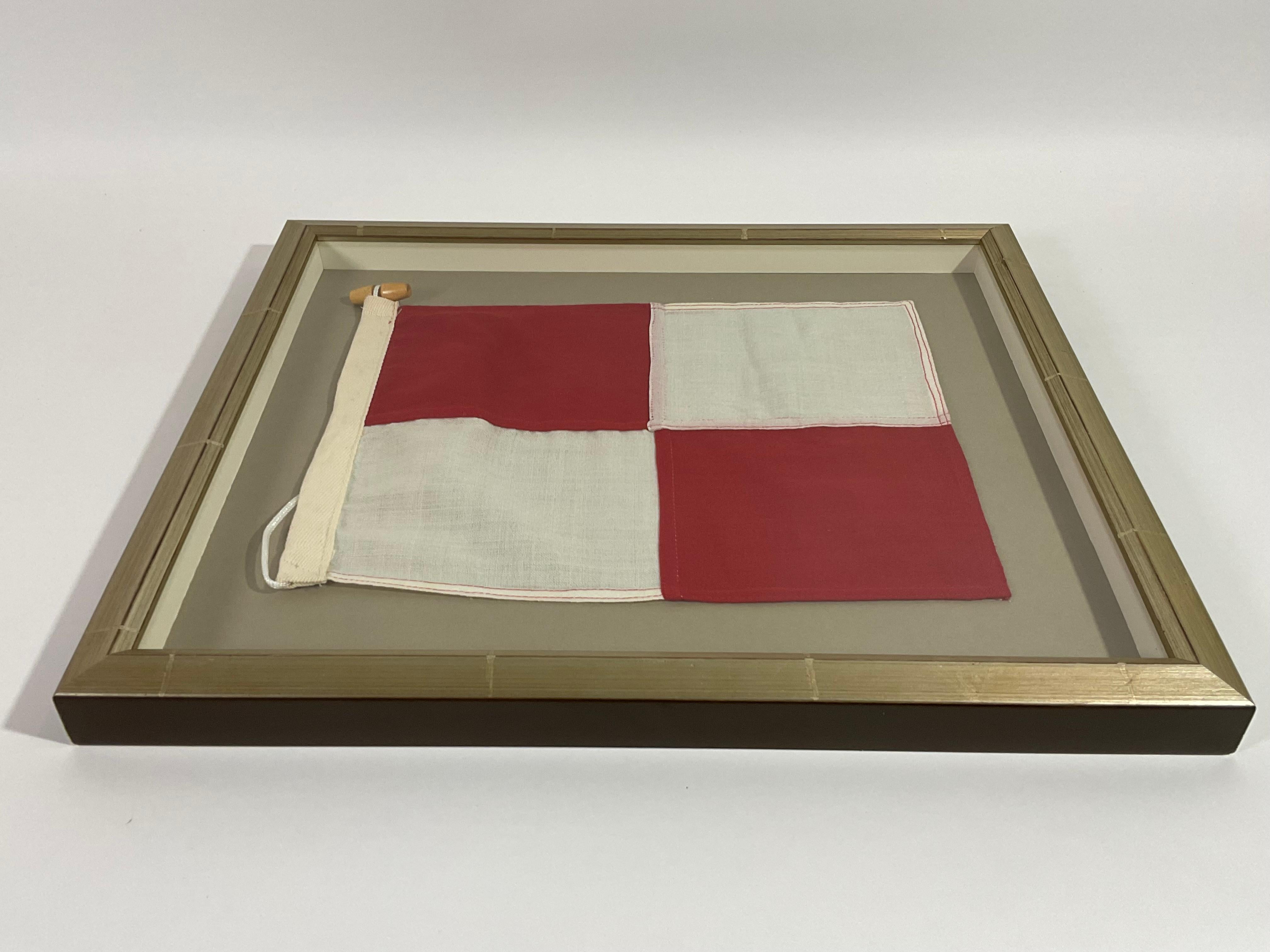 Vintage Nautical Signal Flag in Frame In Excellent Condition For Sale In Norwell, MA