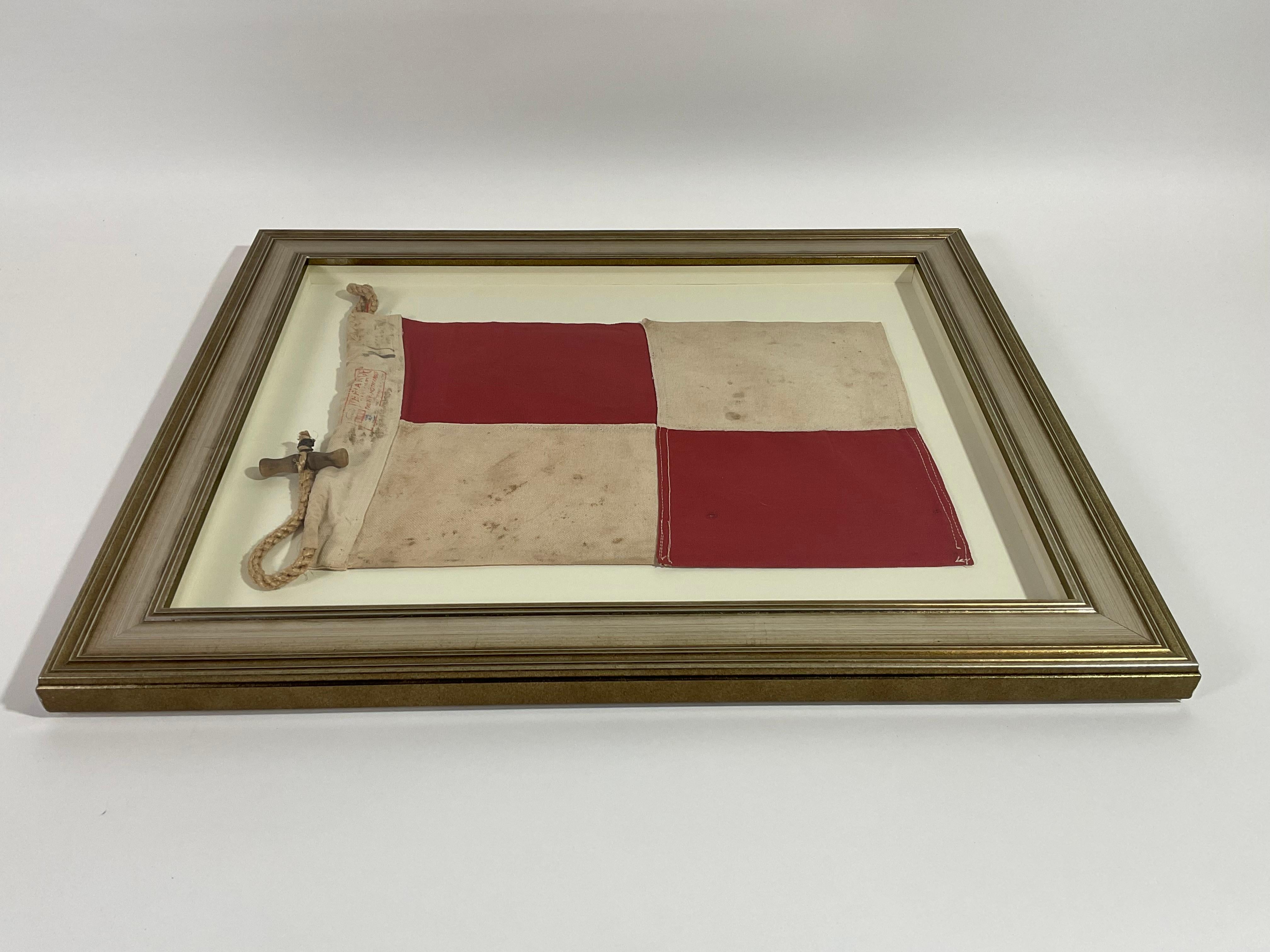 Cotton Vintage Nautical Signal Flag in Frame For Sale