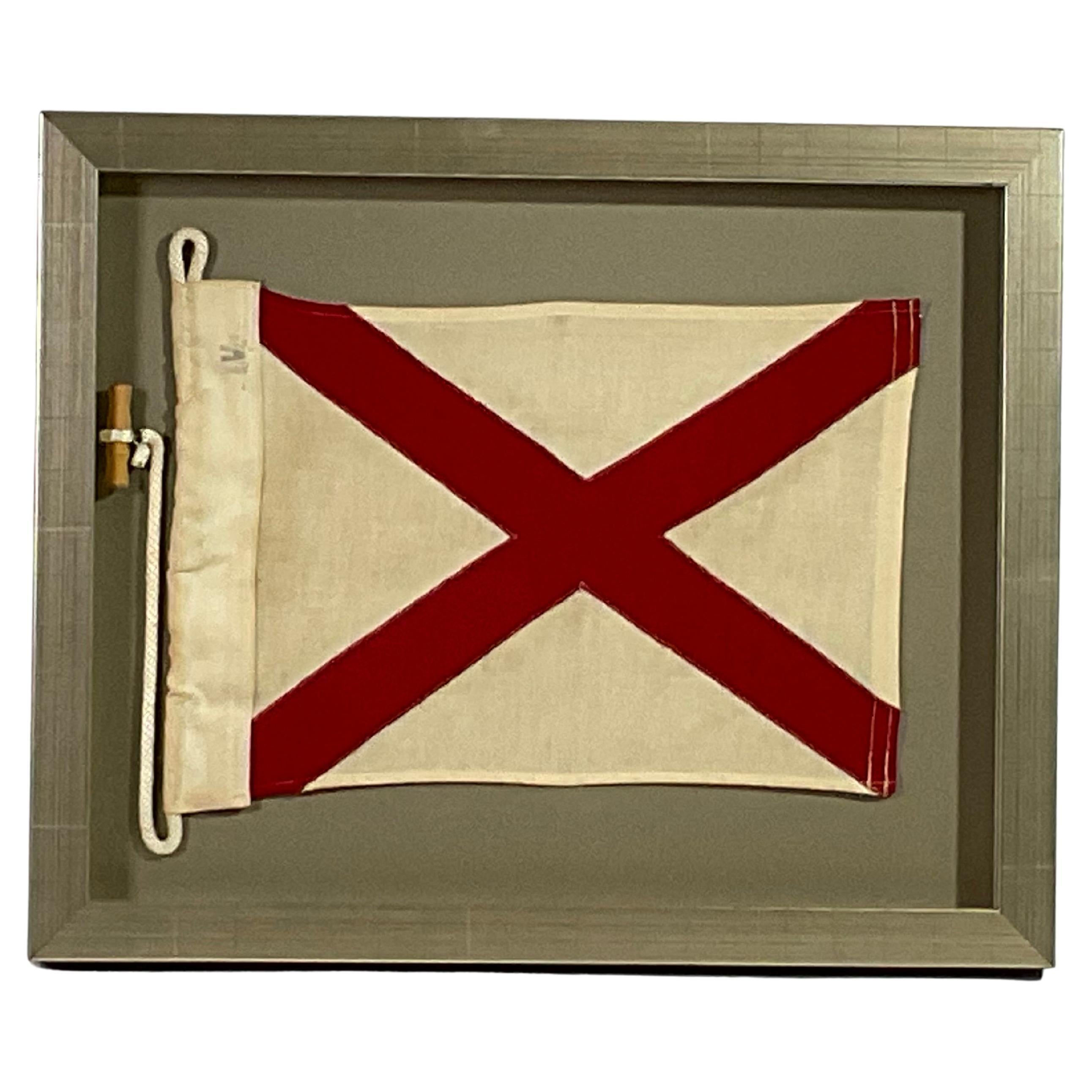 Vintage Nautical Signal Flag in Frame For Sale
