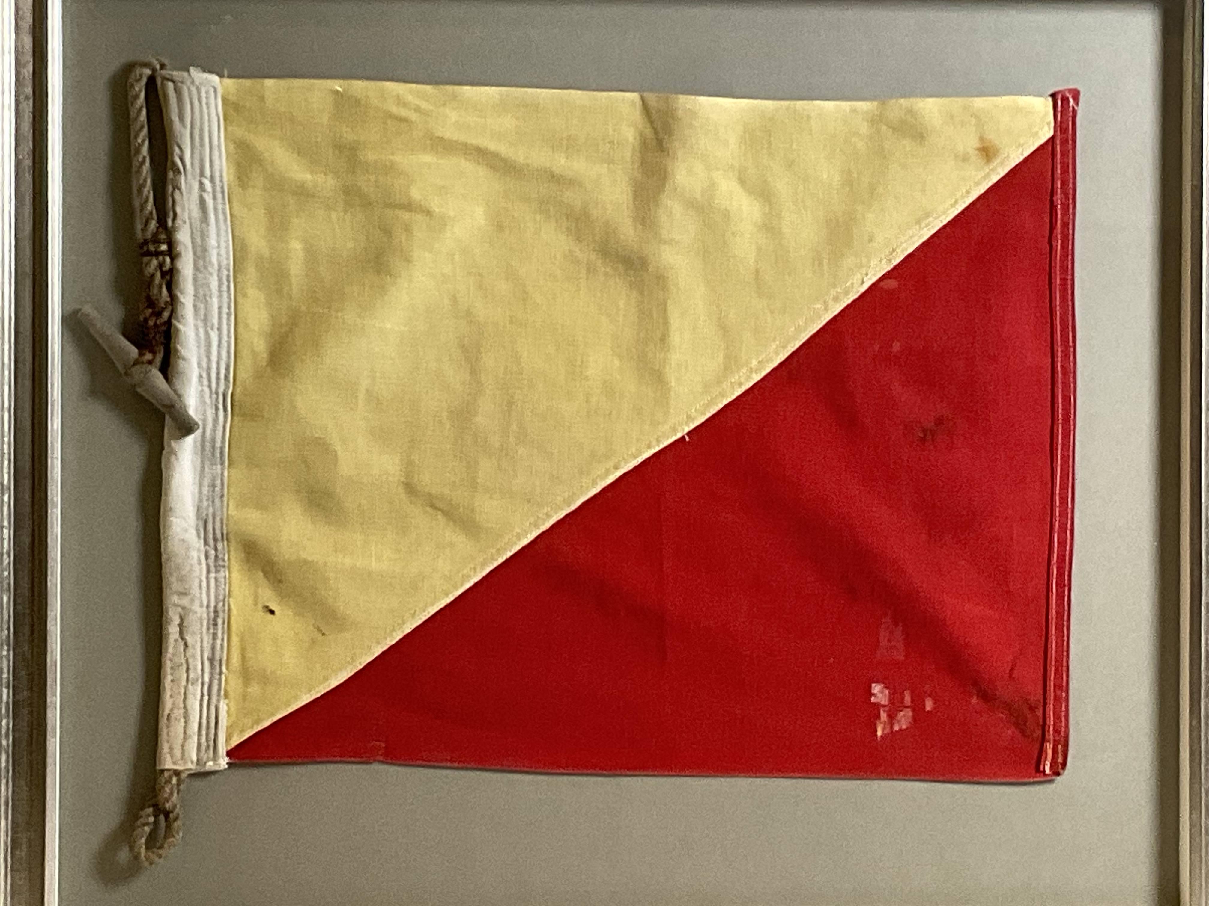 Vintage Nautical Signal Flag In Shadow Box Frame In Good Condition For Sale In Norwell, MA