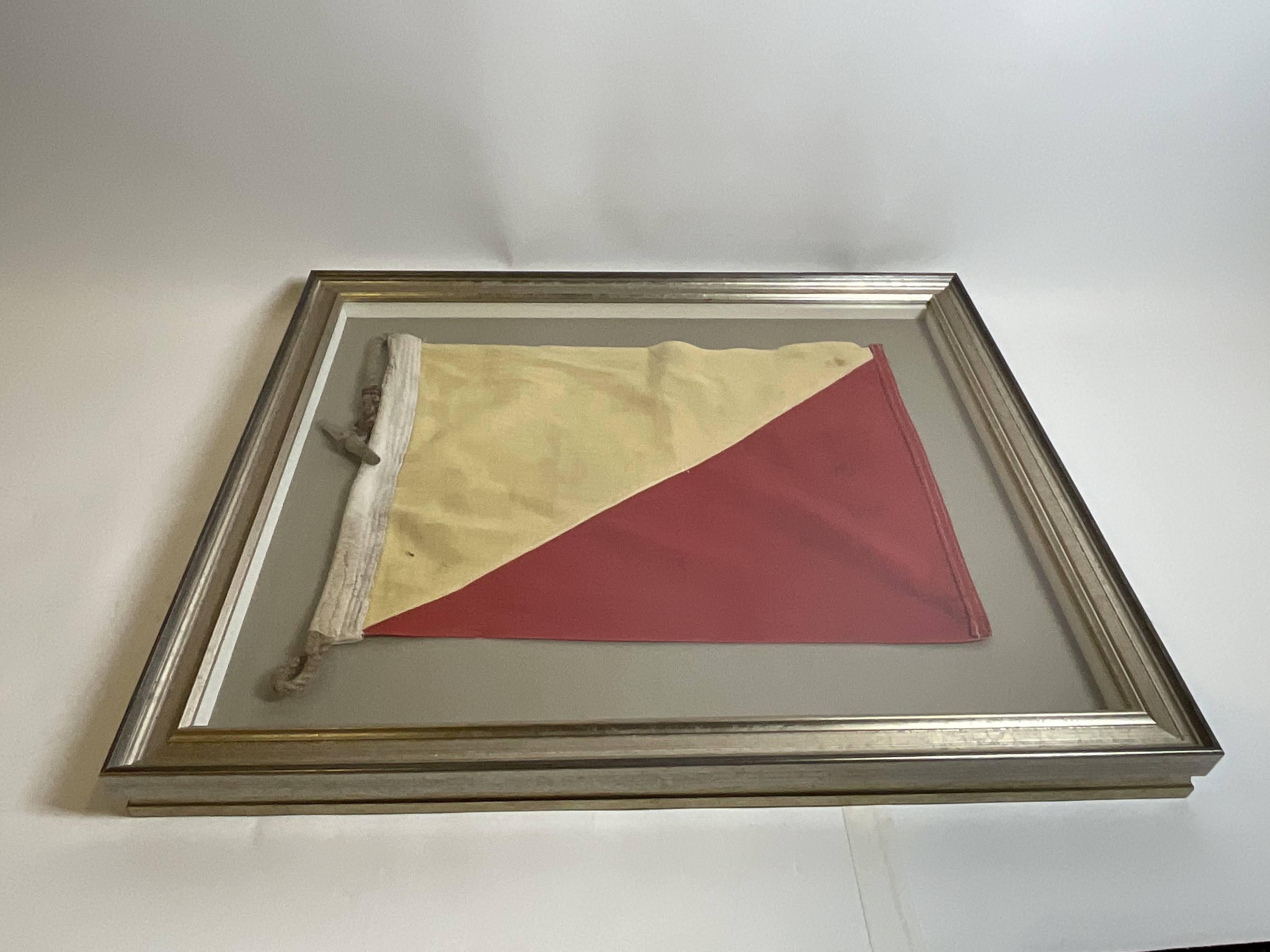 Linen Vintage Nautical Signal Flag In Shadow Box Frame For Sale