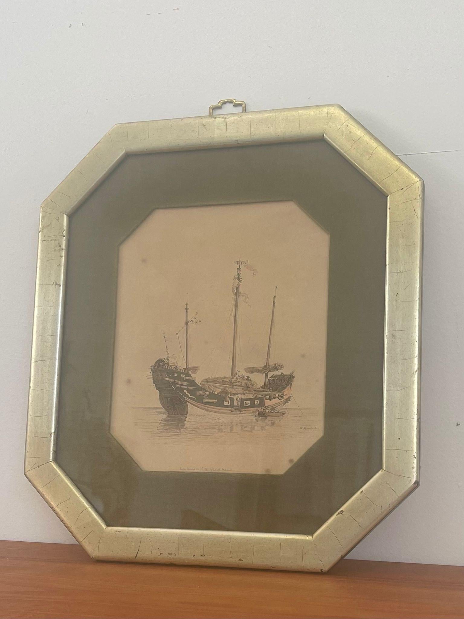 Gold Toned Frame. Titled and Signed on the Bottom. The Back of the Frame has Photograph Detailing the History of the Boat. Vintage Condition Consistent with Age as Pictured.

Dimensions. 16 W ; 1/2 D ; 18 H