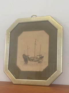 Vintage Nautical signiert und gerahmt Druck Traveling Barge