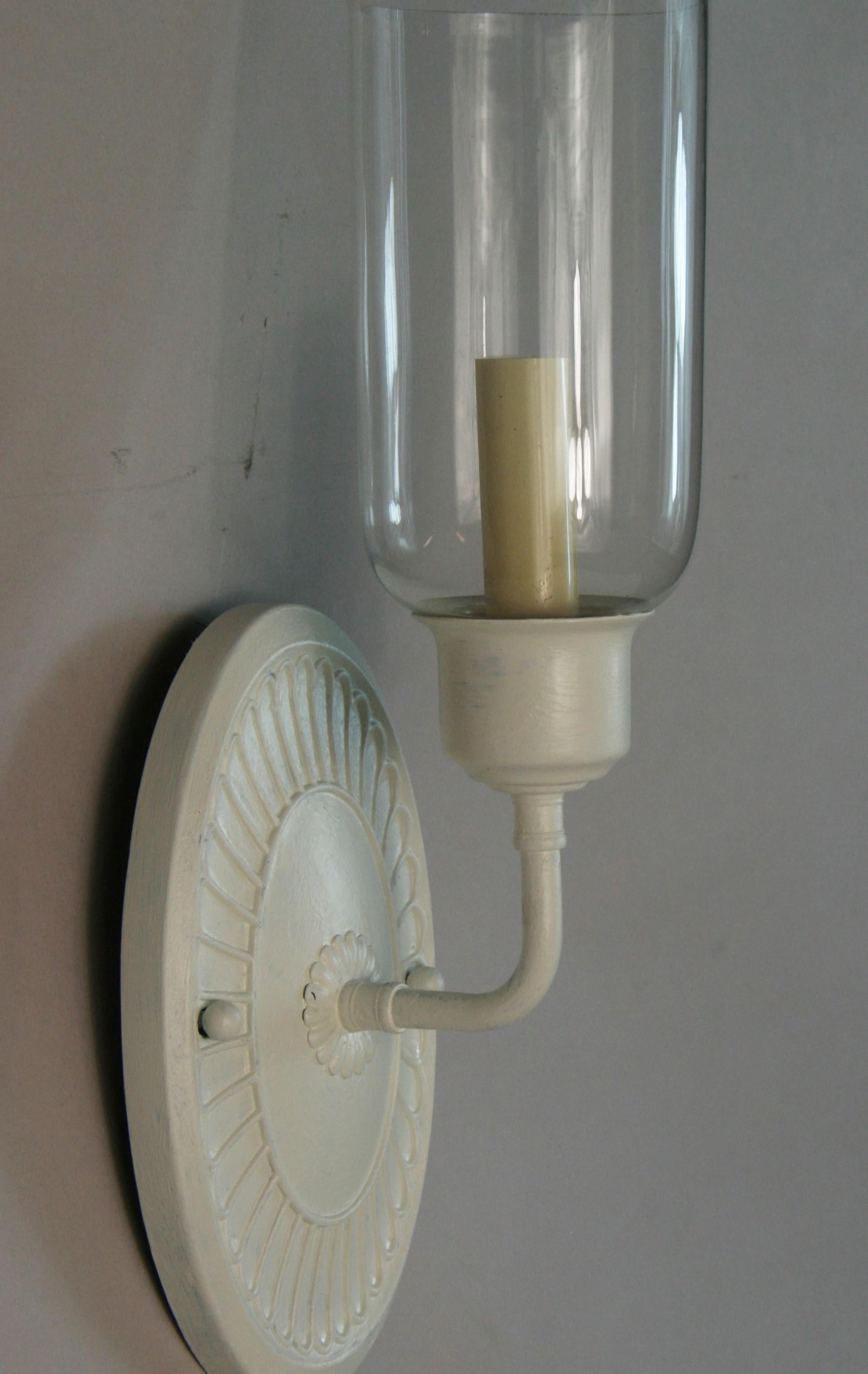 Late 20th Century Vintage Nautical  White  Painted Brass  Hurricane Sconces a Pair For Sale