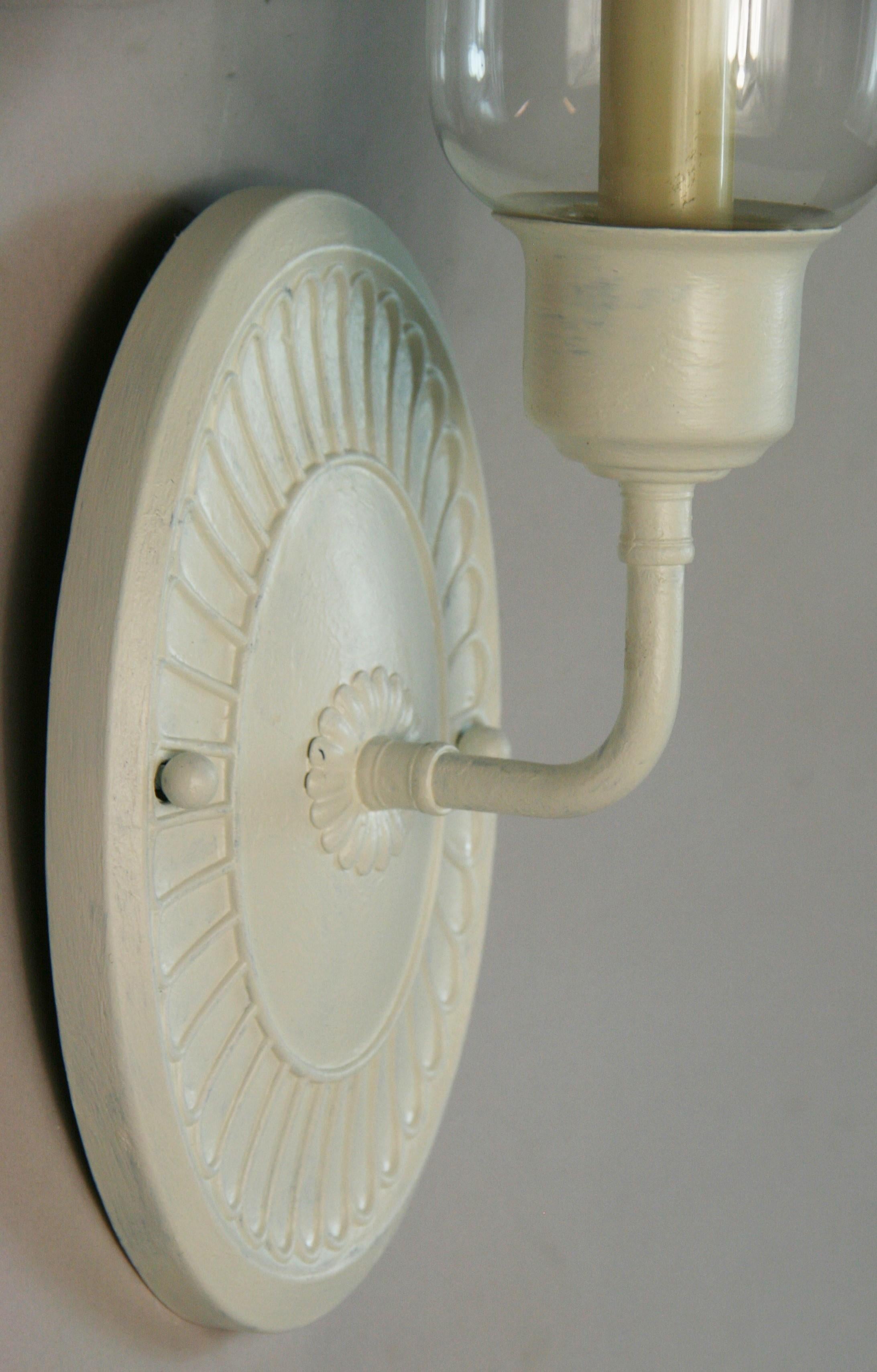 Vintage Nautical  White  Painted Brass  Hurricane Sconces a Pair For Sale 1