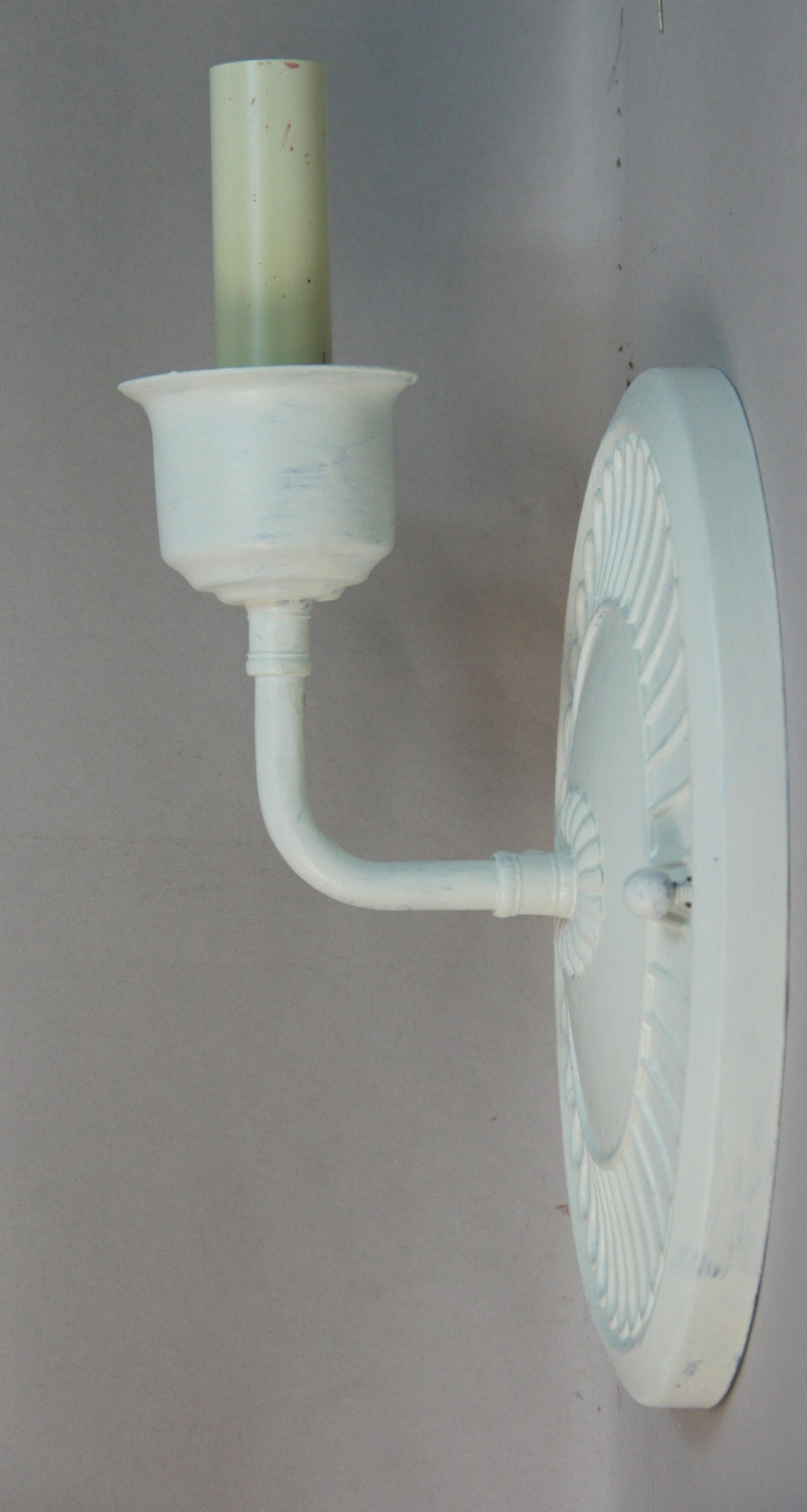 Vintage Nautical  White  Painted Brass  Hurricane Sconces a Pair For Sale 2