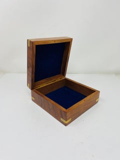 Vintage Nautical Wood with Inlaid Brass Jewelry Box