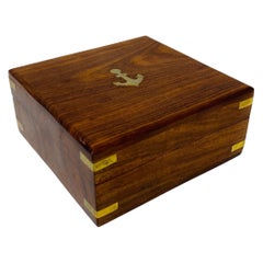 Vintage Nautical Wood with Inlaid Brass Jewelry Box