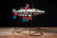 Vintage Nautilus-Inspired Illuminated Steampunk Submarine Sculpture