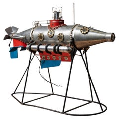 Vintage Nautilus-Inspired Illuminated Steampunk Submarine Sculpture