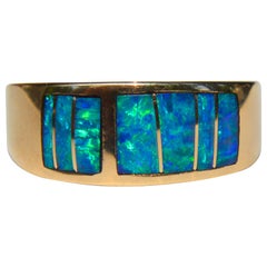 Vintage Navajo 14 Karat Gold Black Opal Inlay Band Ring