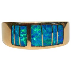 Vintage Navajo 14 Karat Gold Black Opal Inlay Band Ring