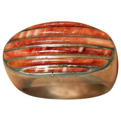Vintage Navajo American Indian Carved Coral Sterling Ring