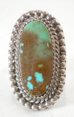 Vintage Navajo American Indian Signed “M”Turquoise Sterling Ring, Size 8