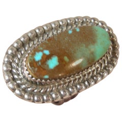 Vintage Navajo American Indian Signed “M”Turquoise Sterling Ring, Size 8