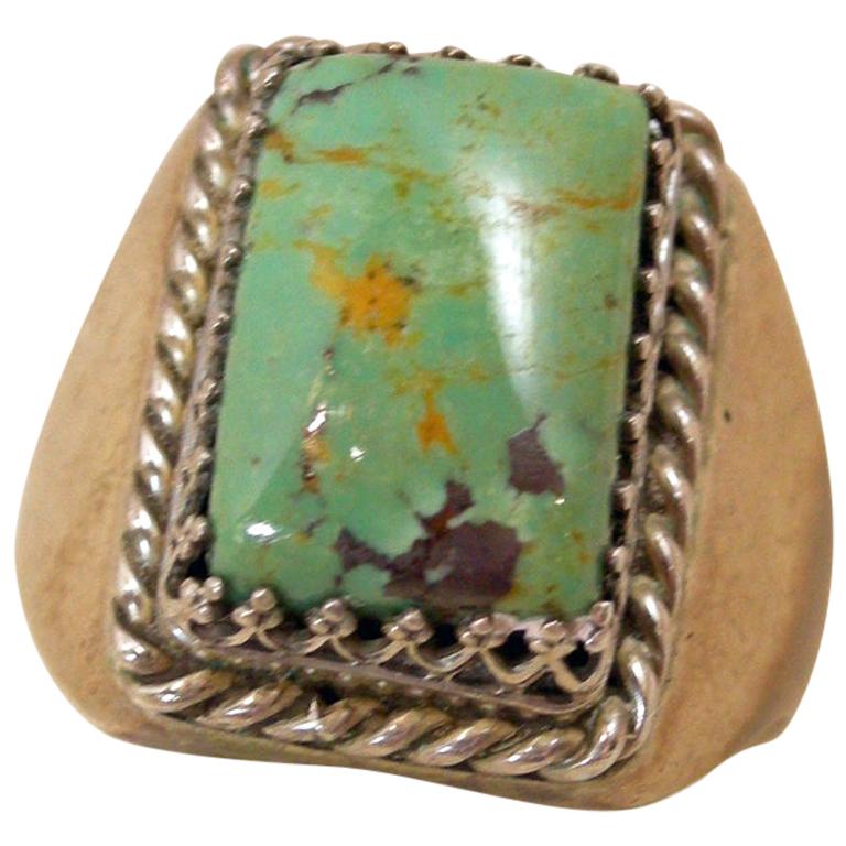 Vintage Navajo American Indian Sterling Green Turquoise Sterling Ring, Size 11.5