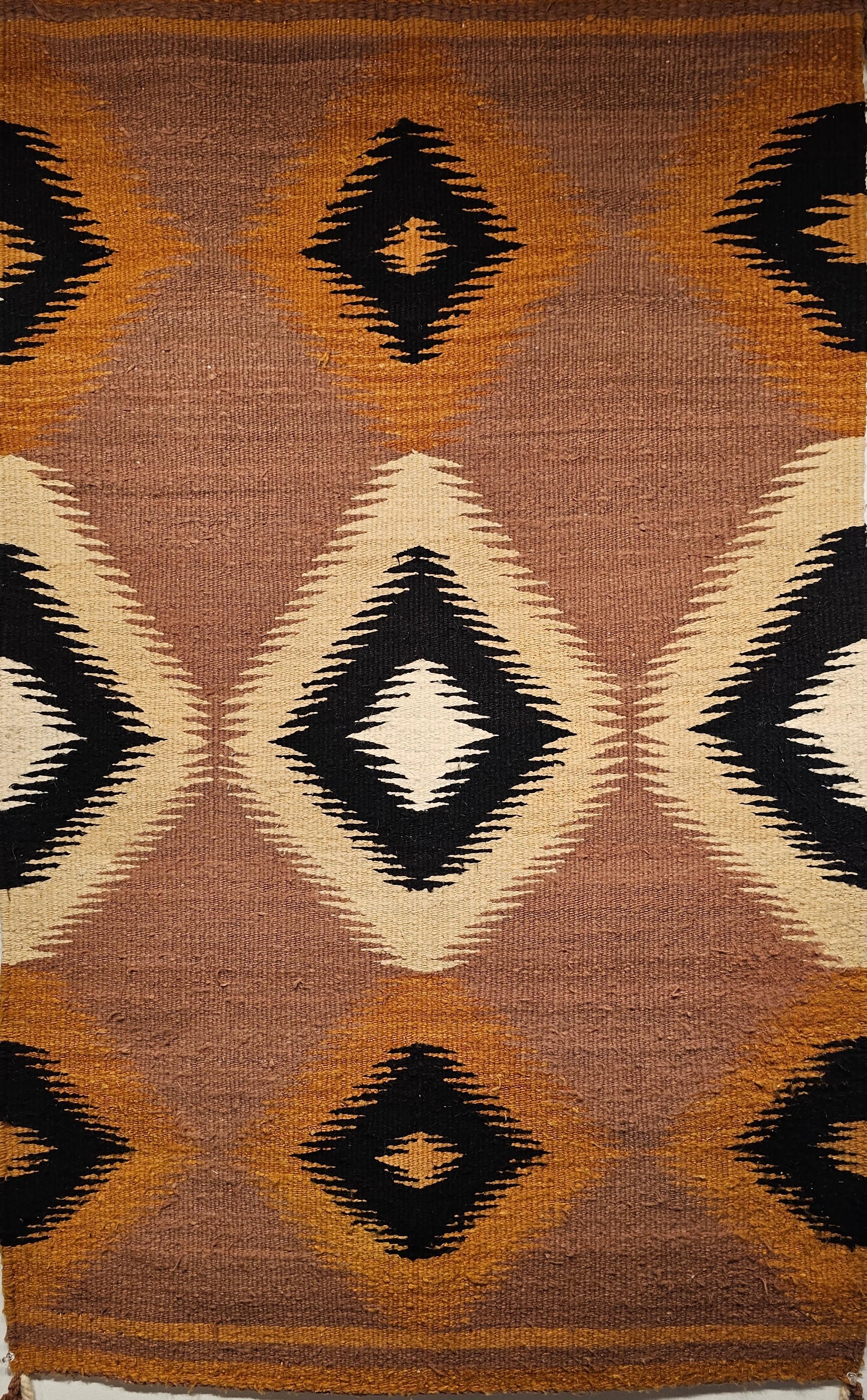  Vintage American Navajo Rug in Eye Dazzler Pattern in Ivory, Brown, Black For Sale 2