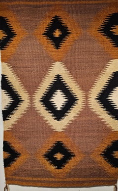 Vintage Native American Navajo Rug in Brown, Black, Gray
