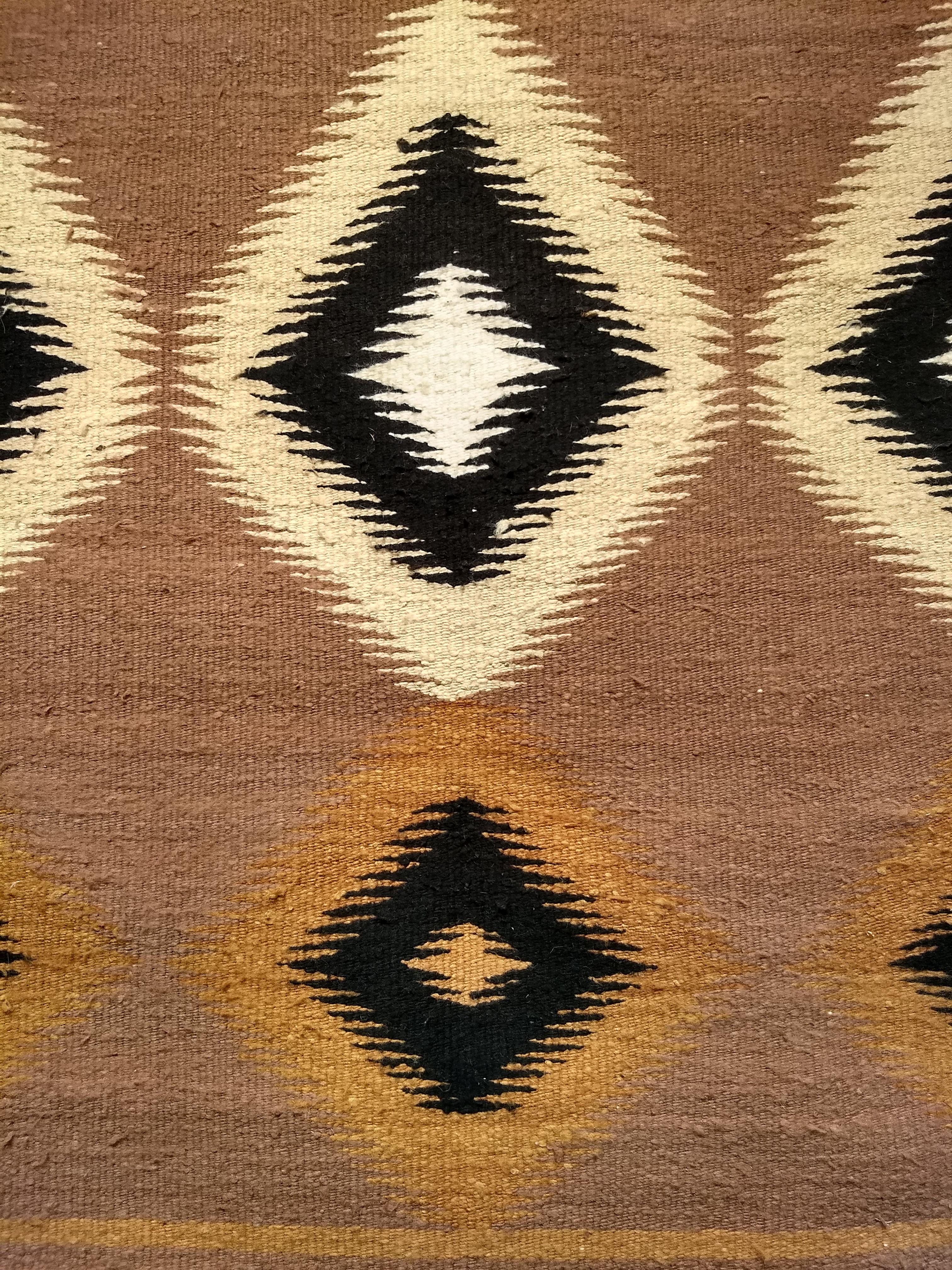  Vintage American Navajo Rug in Eye Dazzler Pattern in Ivory, Brown, Black In Good Condition For Sale In Barrington, IL