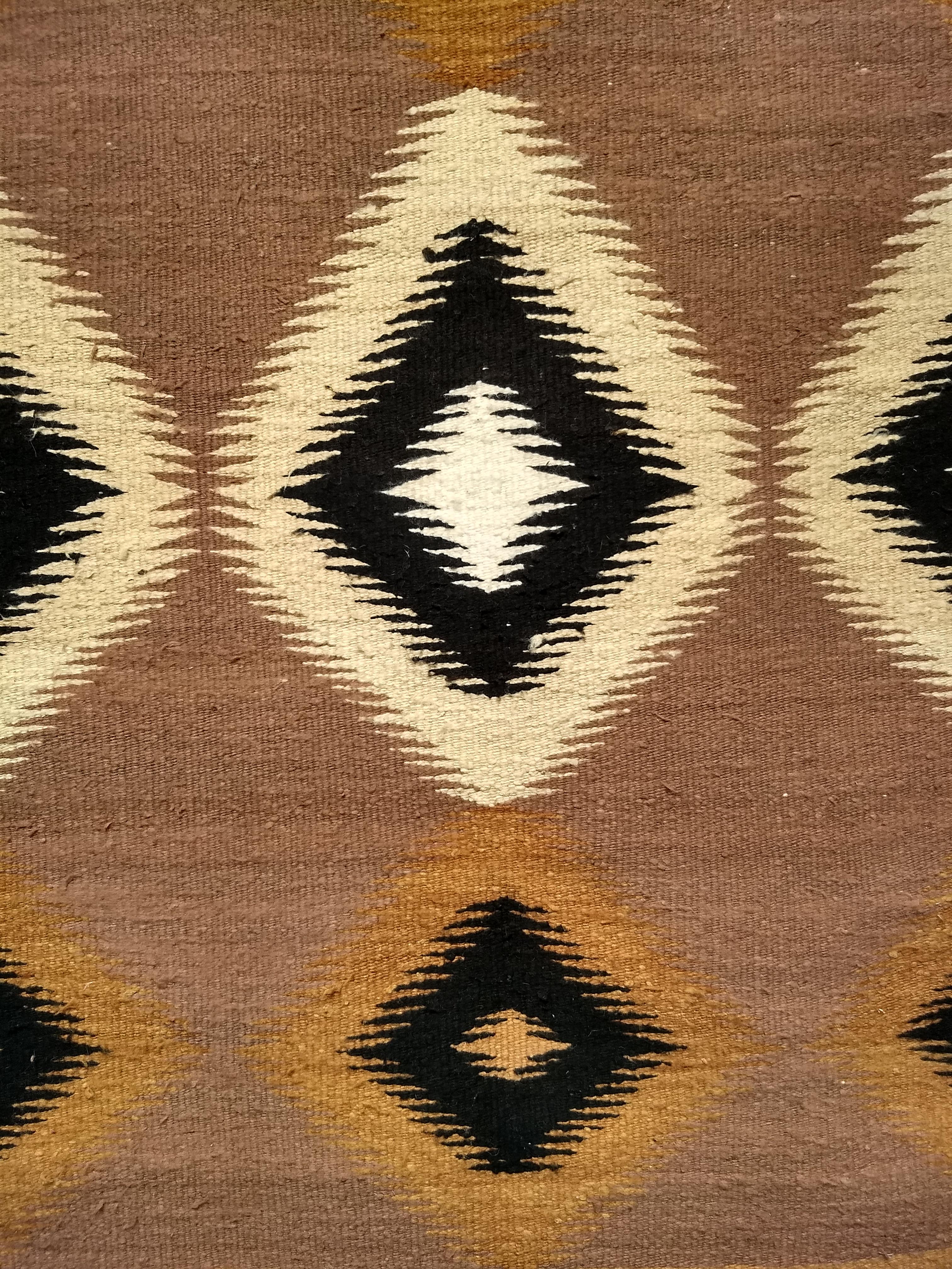 20th Century  Vintage American Navajo Rug in Eye Dazzler Pattern in Ivory, Brown, Black For Sale