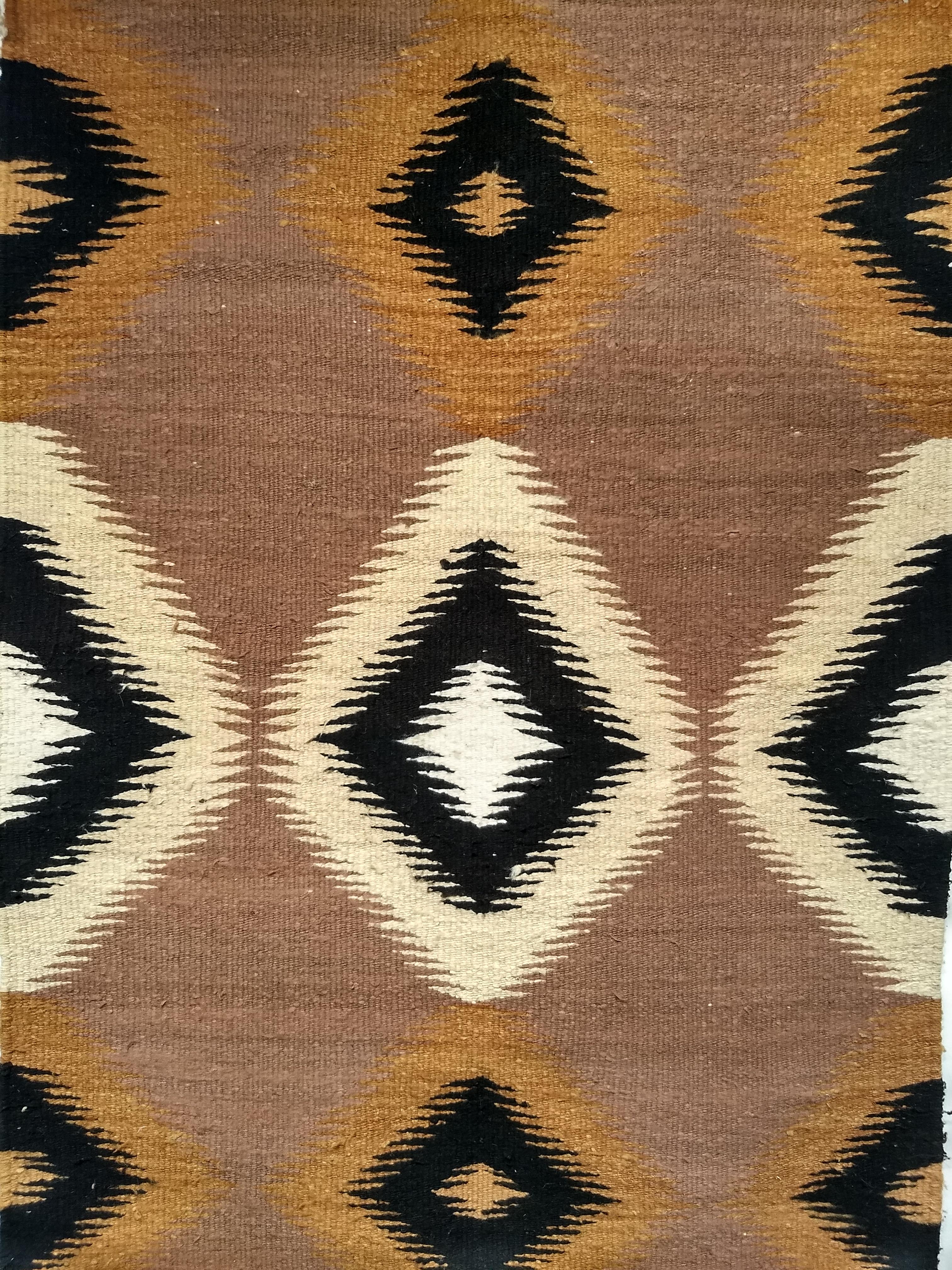 Cotton  Vintage American Navajo Rug in Eye Dazzler Pattern in Ivory, Brown, Black For Sale