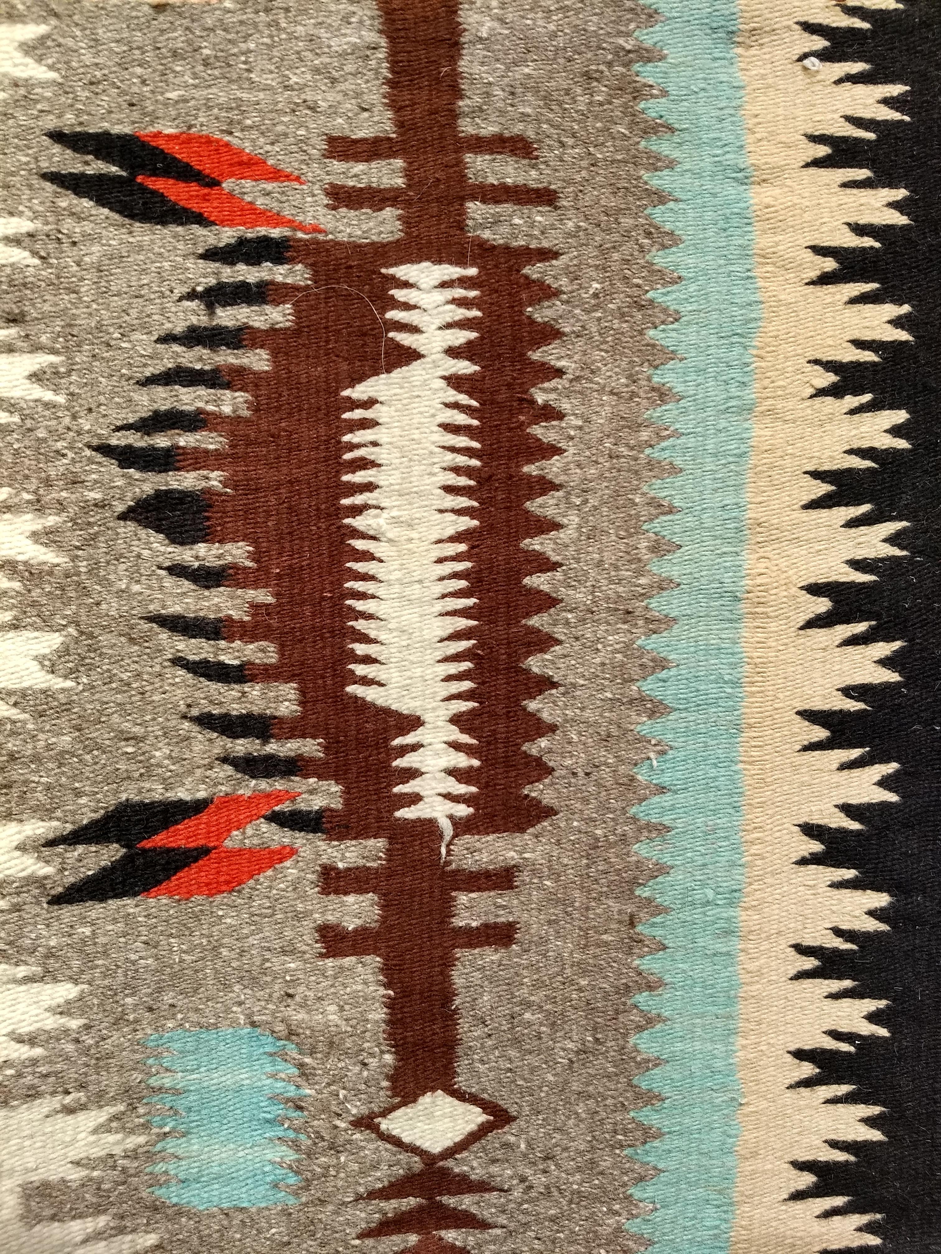 Vintage American Navajo Rug in Storm Warrior Design in turquoise, Pink, Magenta In Good Condition For Sale In Barrington, IL