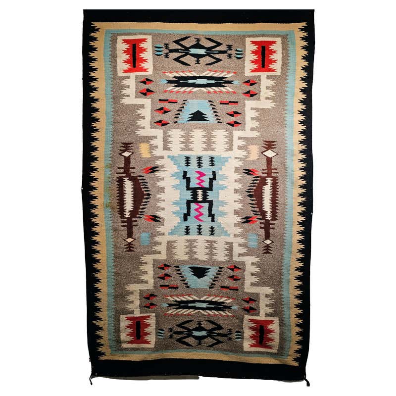 Vintage Native American Navajo Pictorial Rug with Mythical Birds Design ...
