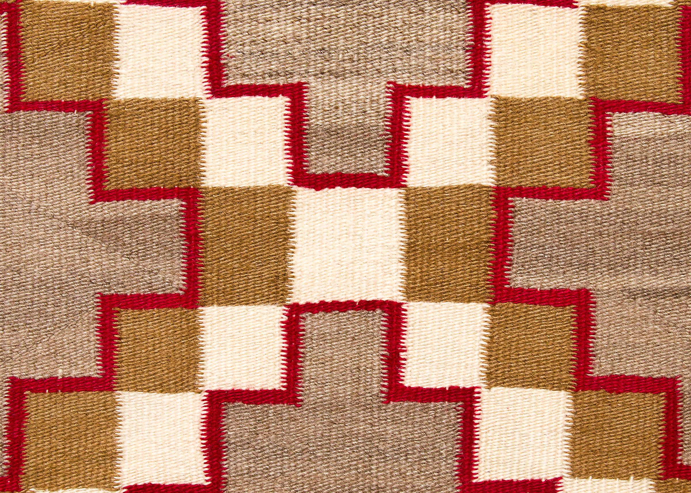 Native American Vintage Navajo Area Rug, Trading Post Era, circa 1930s, Brown, White, Red, Black