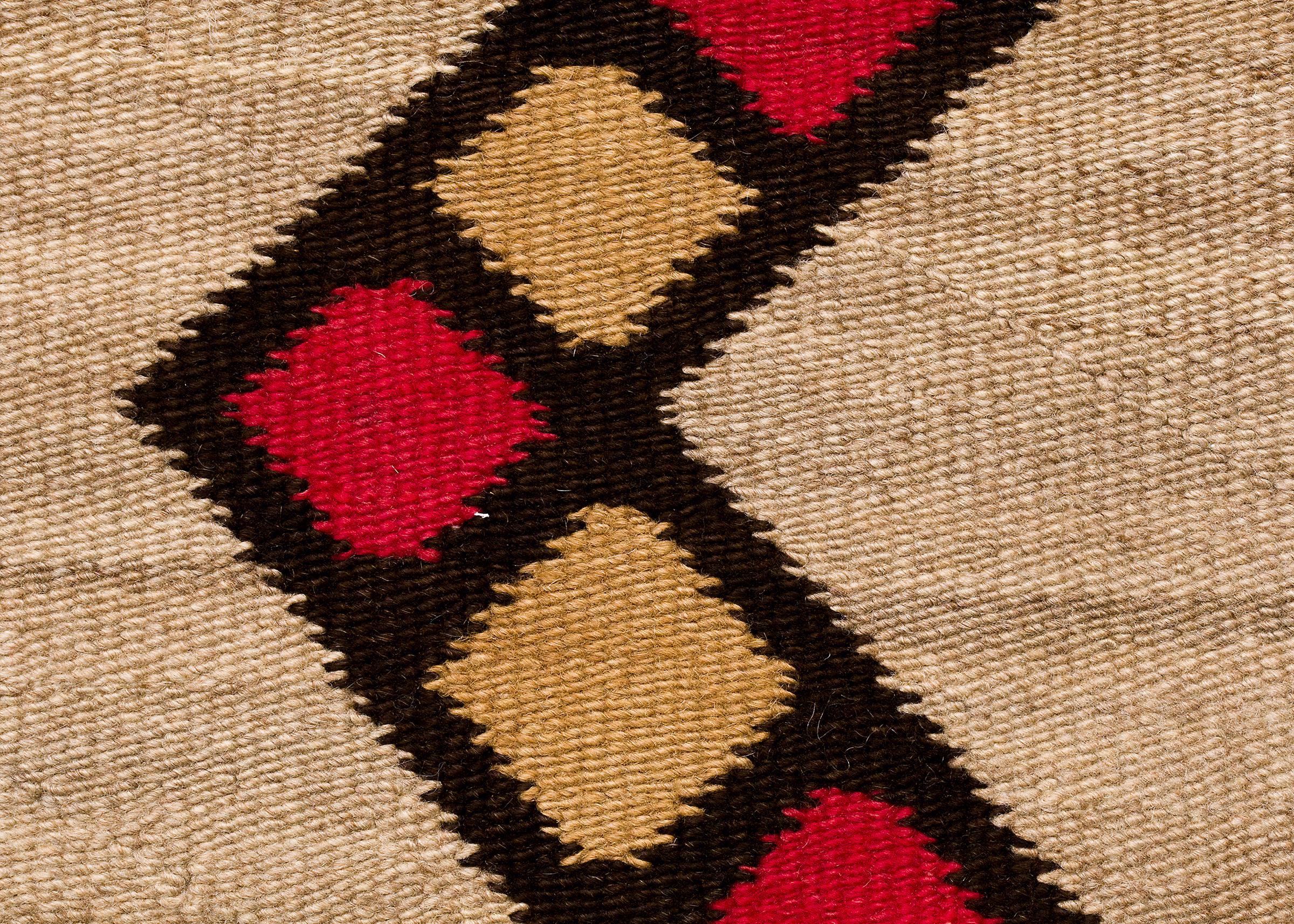 American Vintage Navajo Area Rug, Trading Post Era, circa 1930s, Brown, White, Red, Black