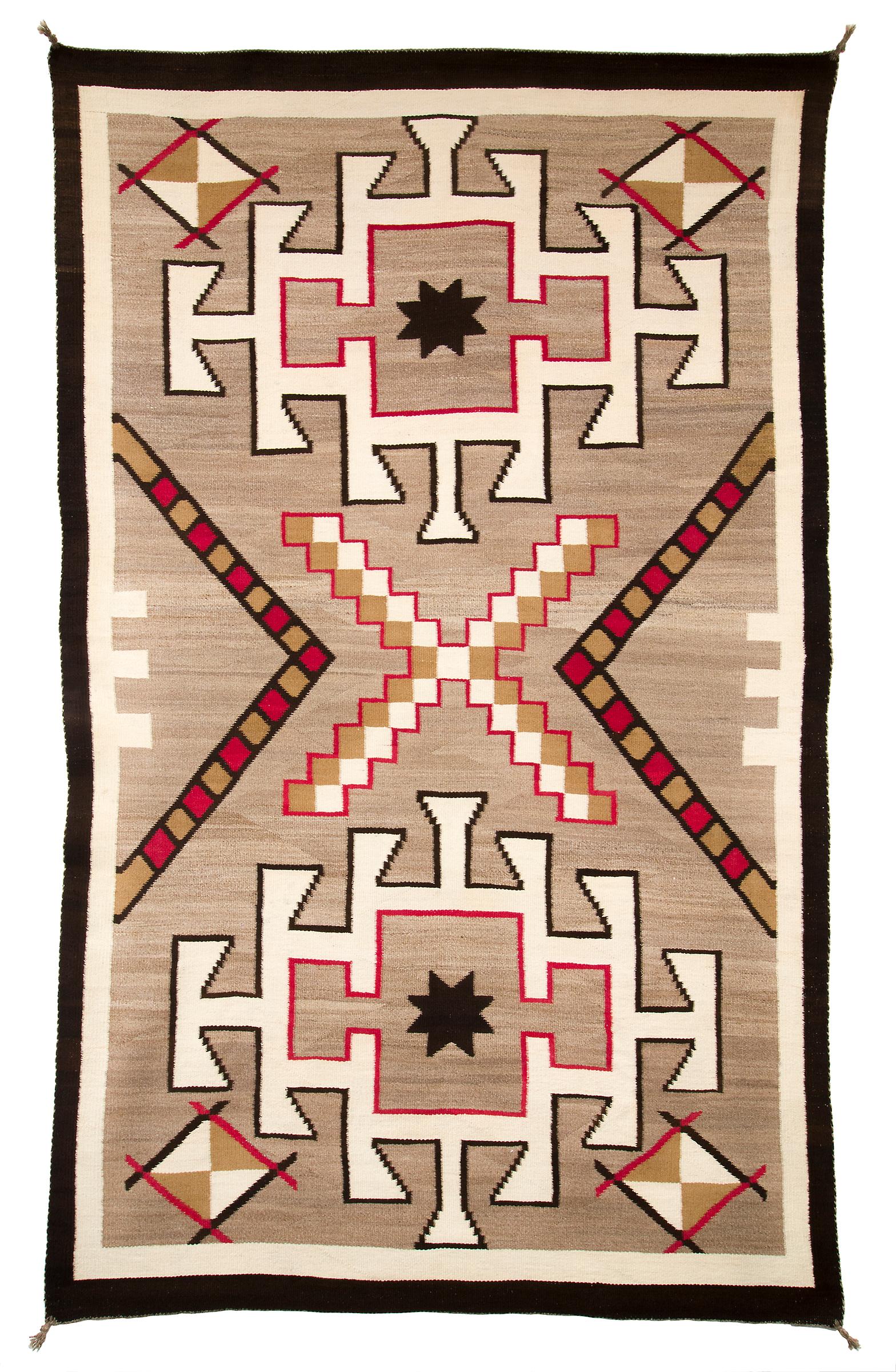 Vintage Navajo Area Rug, Trading Post Era, circa 1930s, Brown, White, Red, Black In Good Condition In Denver, CO