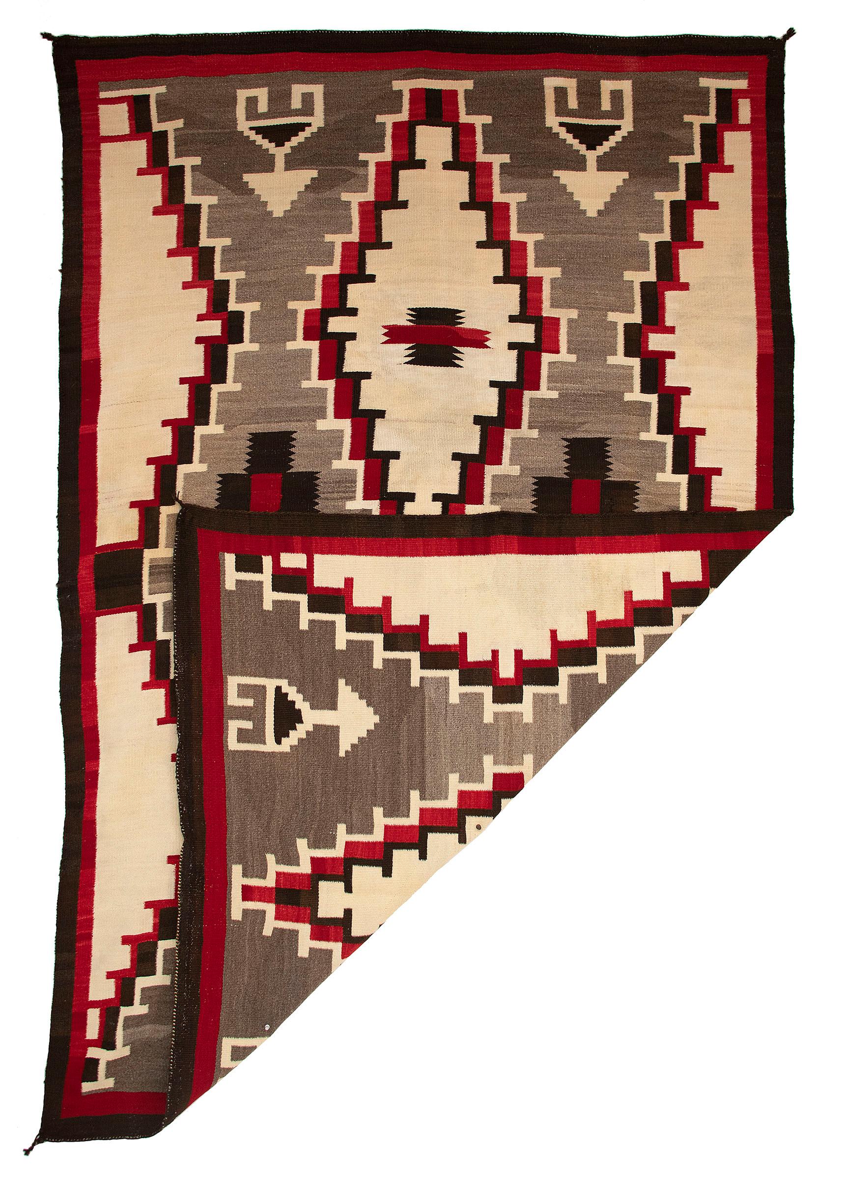 American Vintage Navajo Area Rug, Circa 1930 Ganado Trading Post, Ecru Red Gray Brown