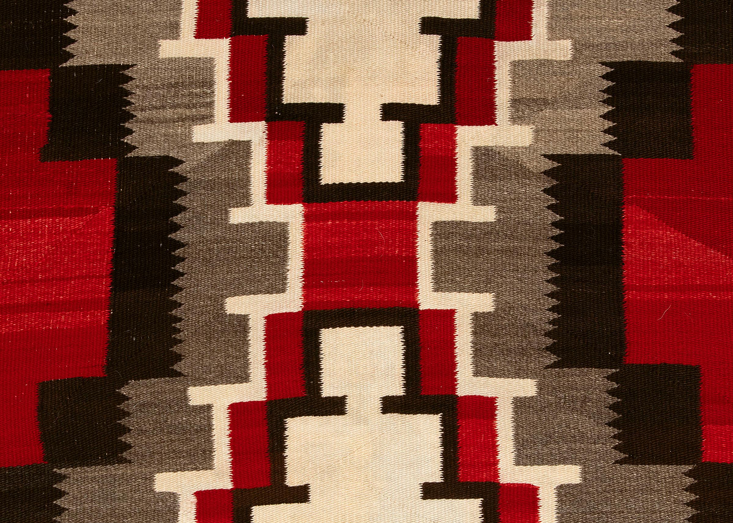 Vintage Navajo Area Rug, Circa 1930 Ganado Trading Post, Ecru Red Gray Brown In Good Condition In Denver, CO