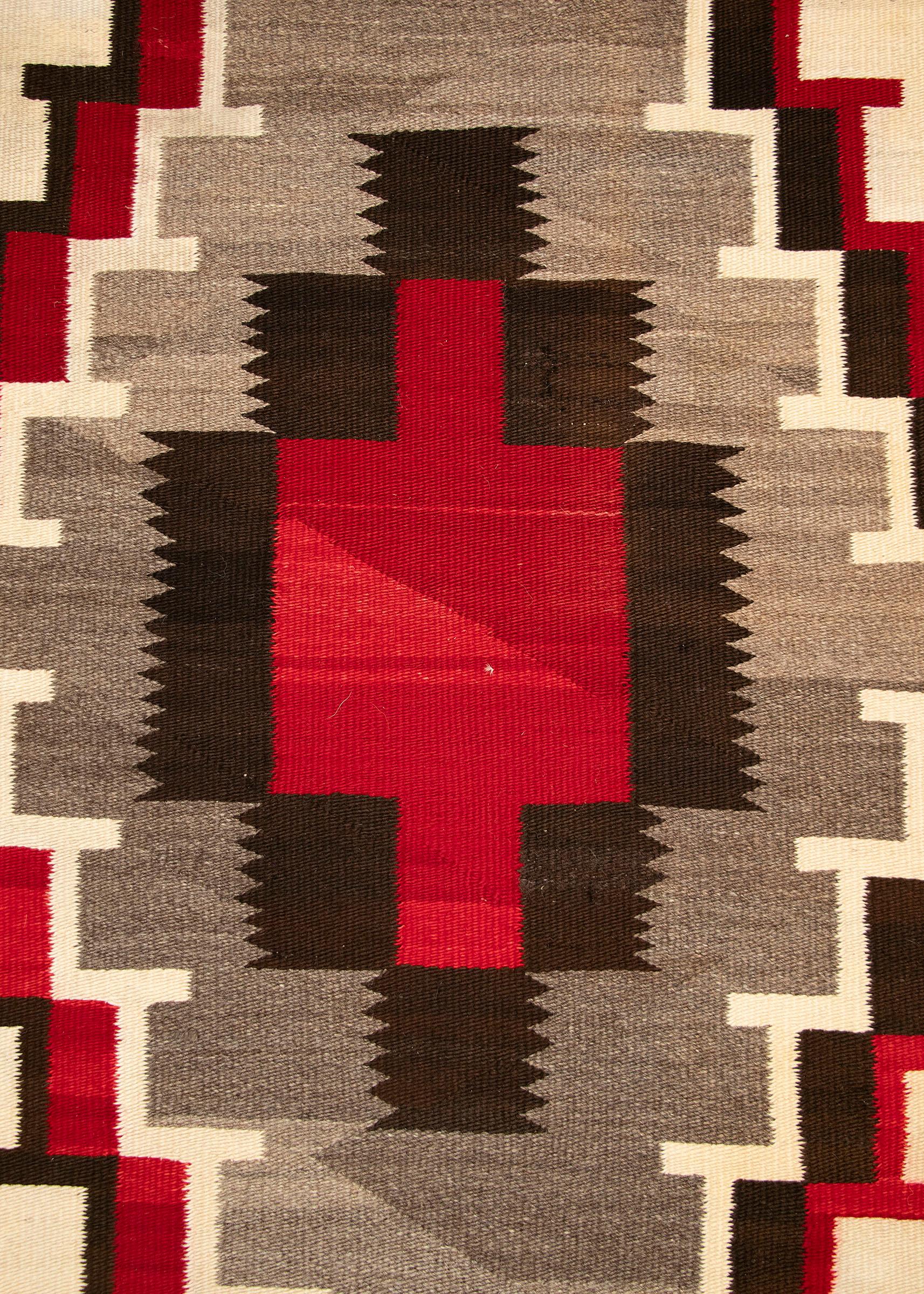 Wool Vintage Navajo Area Rug, Circa 1930 Ganado Trading Post, Ecru Red Gray Brown For Sale