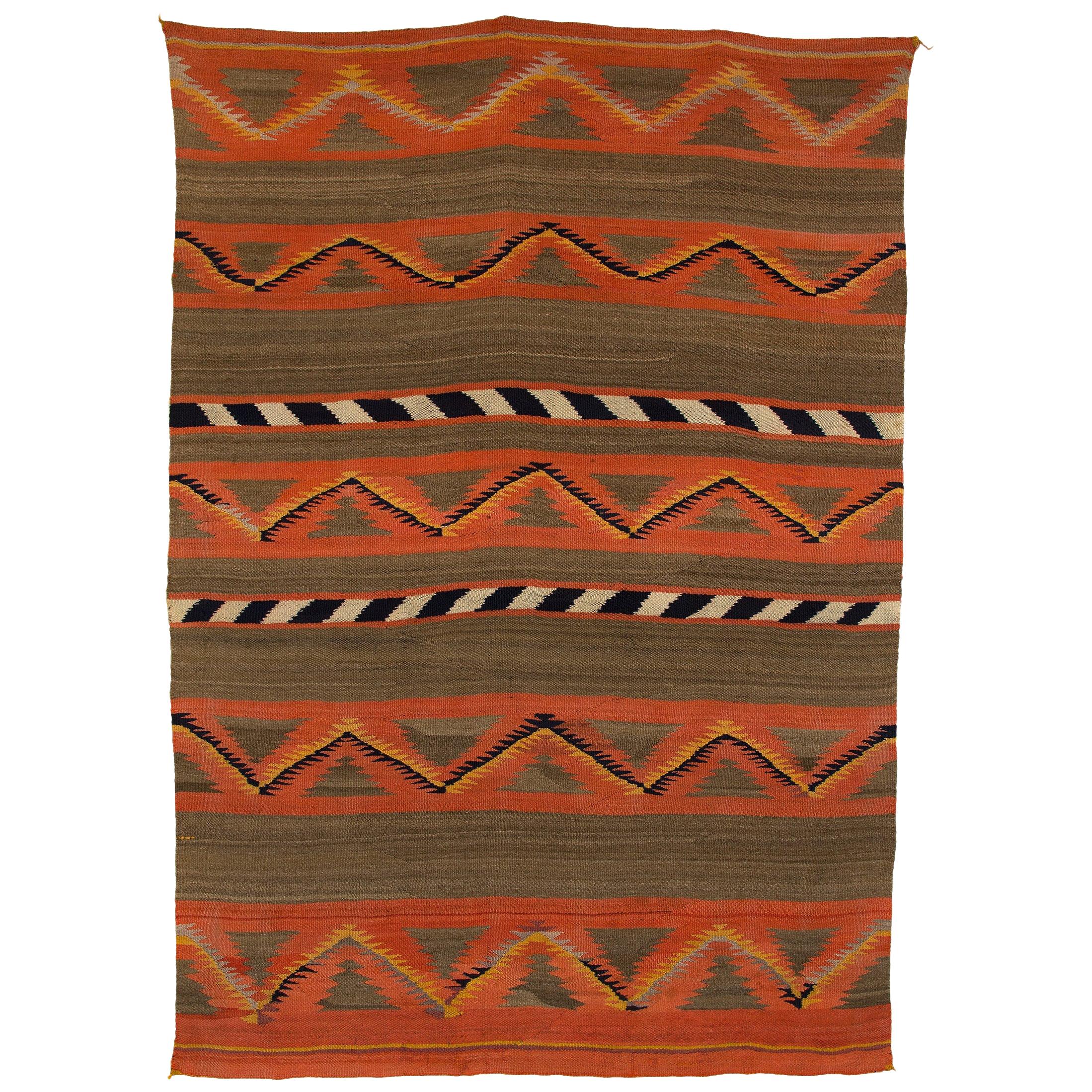 Vintage Navajo Banded Wool Serape Style Blanket, 19th Century, circa 1880-1900