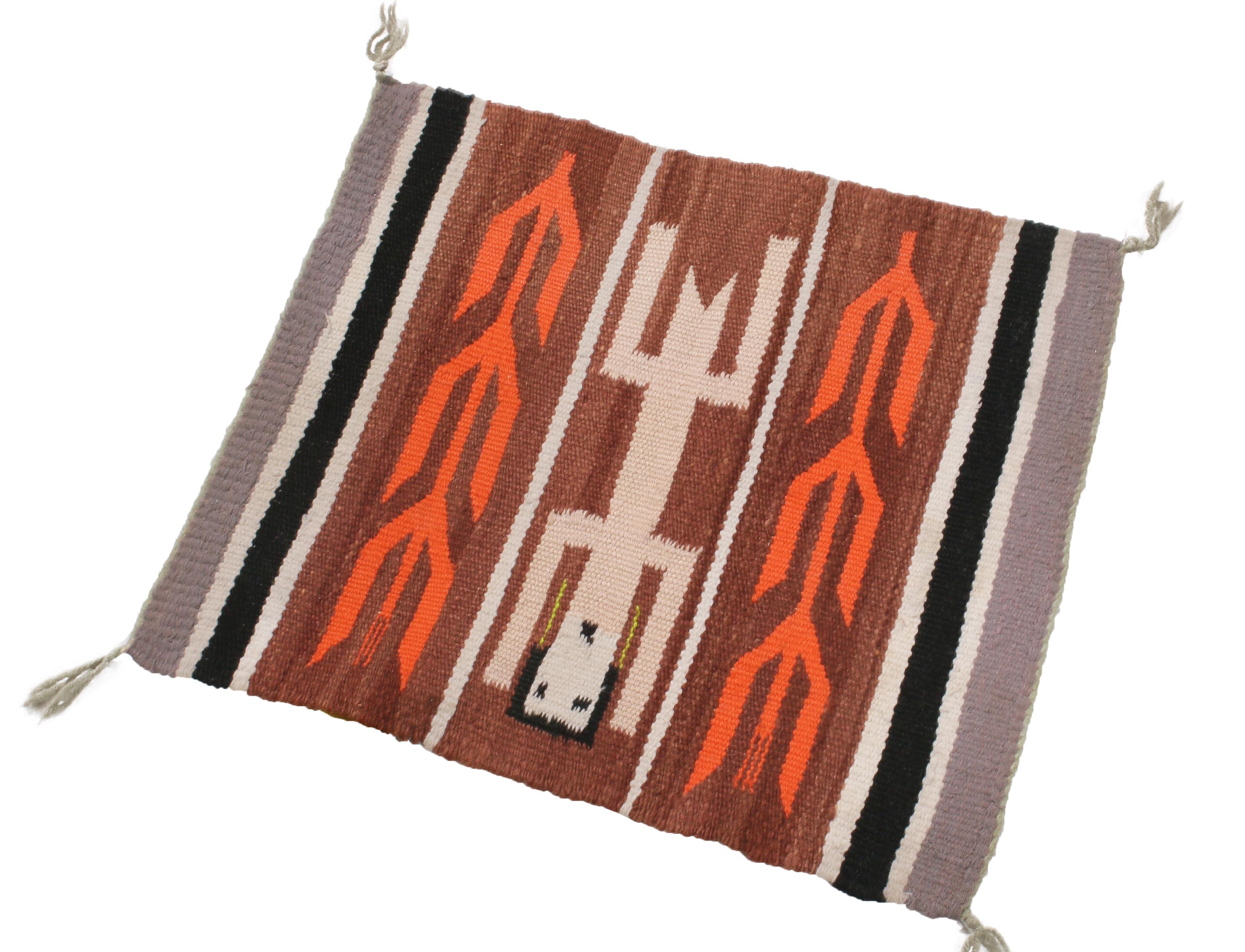 American Vintage Navajo Beige Brown Geometric Wool Rug by Rug & Kilim