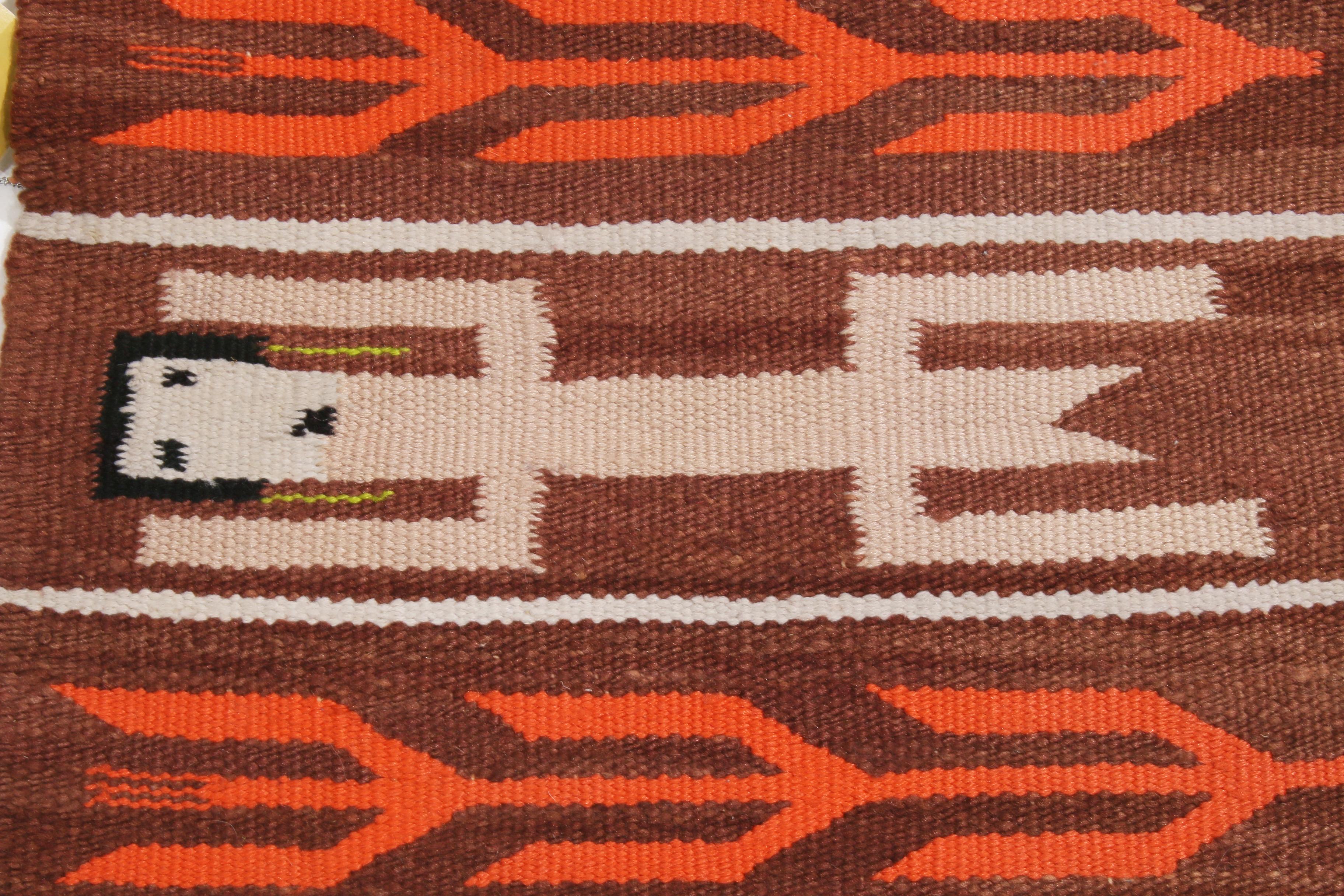 Hand-Knotted Vintage Navajo Beige Brown Geometric Wool Rug