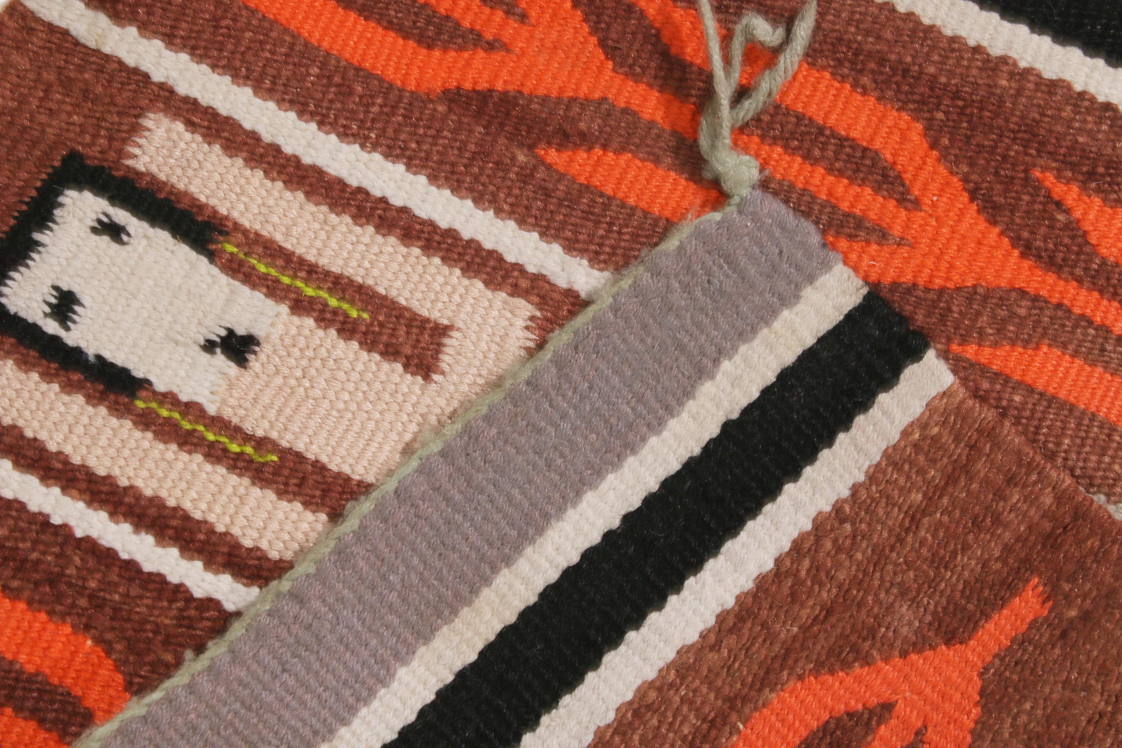 Mid-20th Century Vintage Navajo Beige Brown Geometric Wool Rug