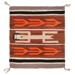 Vintage Navajo Beige Brown Geometric Wool Rug