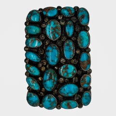 Vintage Navajo Bisbee Turquoise Sterling Silver Belt Buckle 1.5"