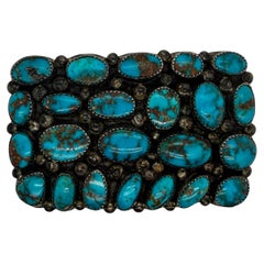 Vintage Navajo Bisbee Turquoise Sterling Silver Belt Buckle 1.5"